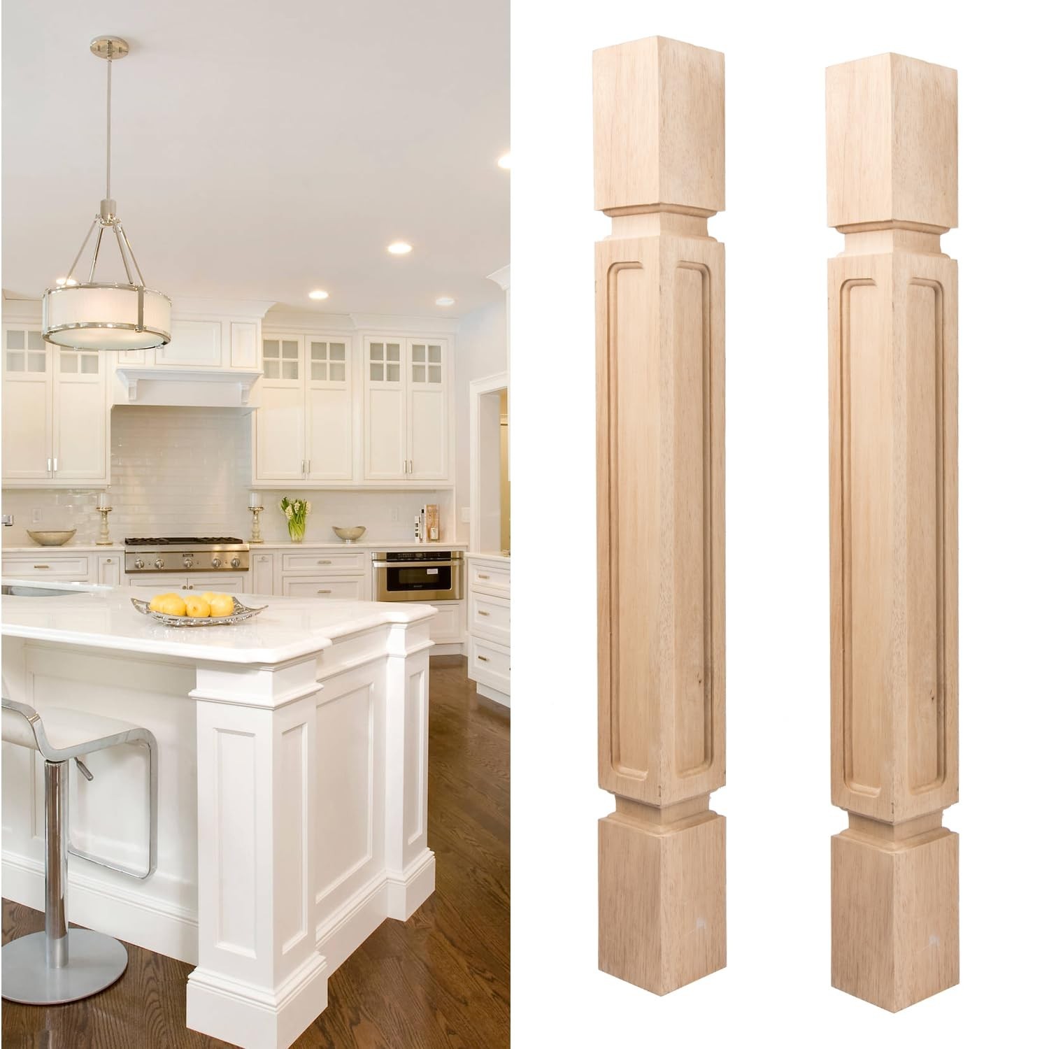 35 1/2-inch H 3 1/2-inch W 3 1/2-inch D Wooden Kitchen Island Legs, 2Pcs Wood…