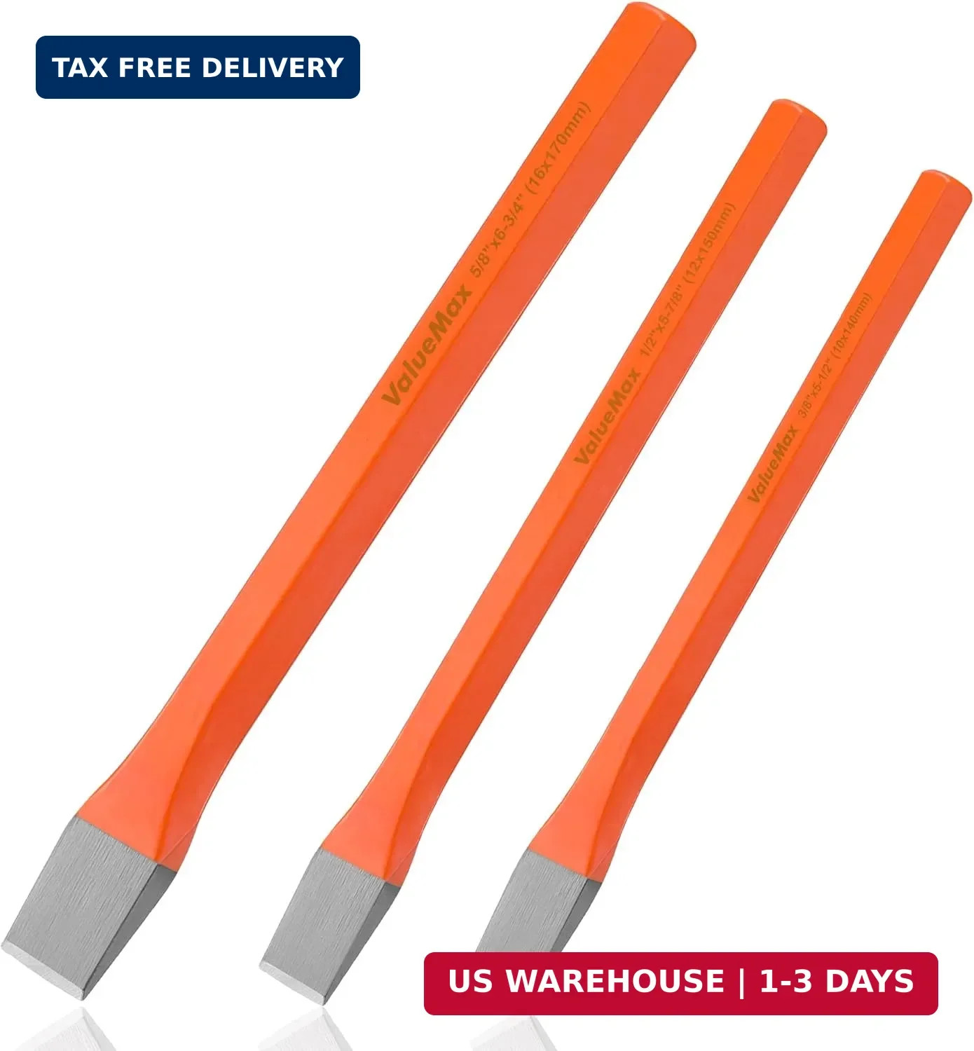 ValueMax 3-Piece Heavy Duty Cold Chisel Set, 3/8-Inch, 1/2-Inch & 5/8-Inch Metal
