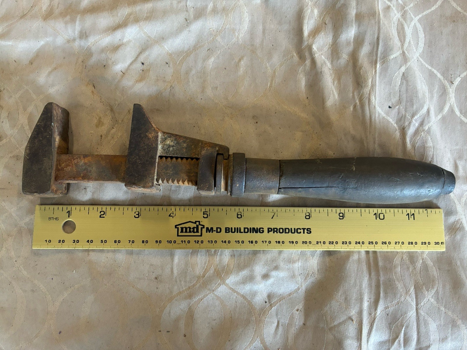 Antique Monkey Wrench Wood Handle 12”