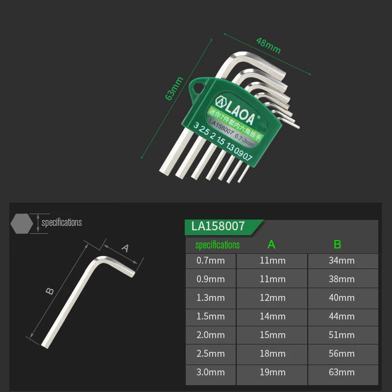 S2 Alloy Steel Mini Hex Wrench Small Miniature 0.7/0.9/1.3/1.5/2/2.5/3Mm Spanner
