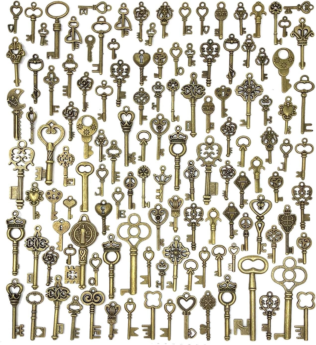Versatile 125PCS Antique Style Key Charms for Weddings and Crafting Projects