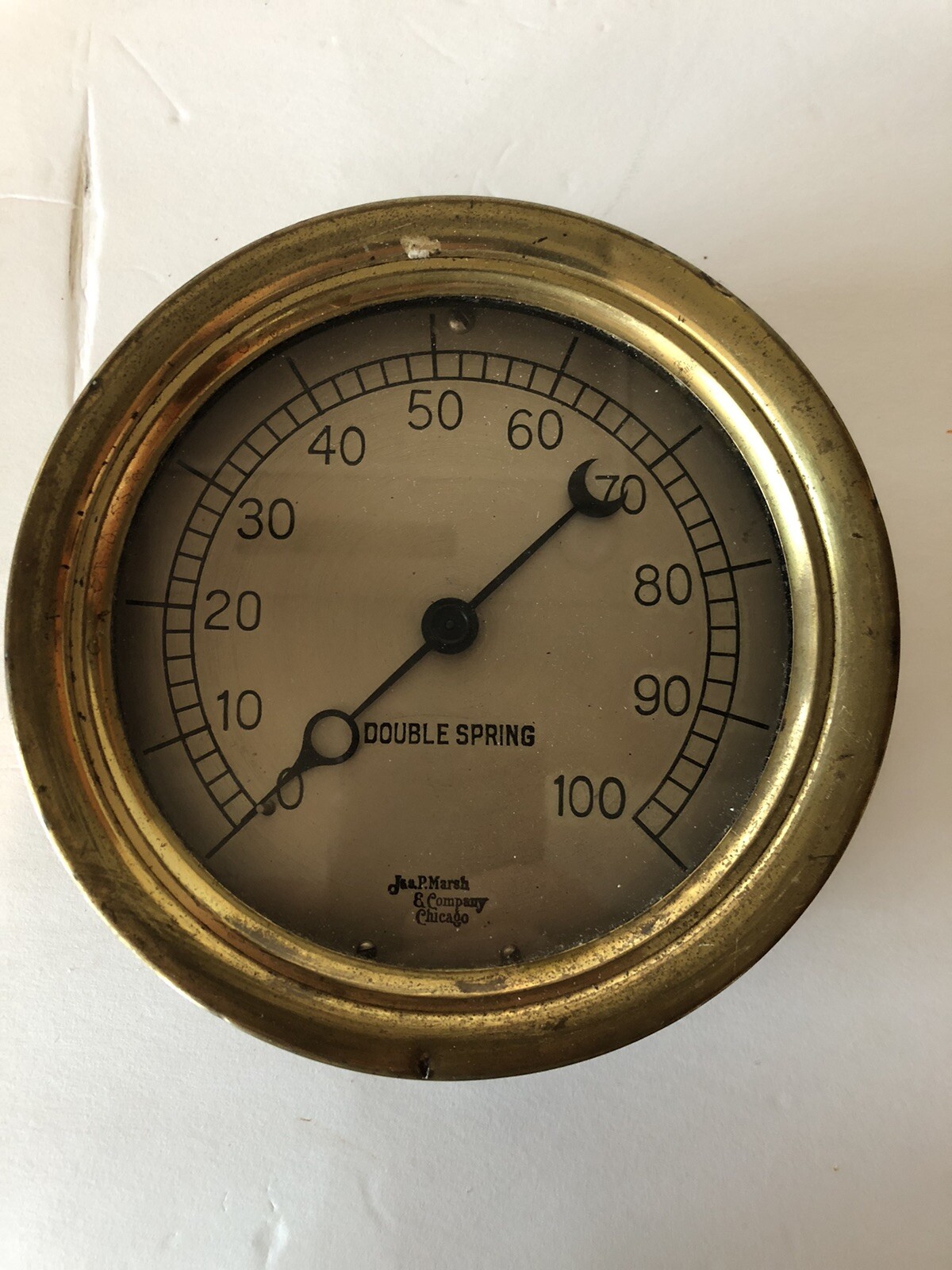 6”Brass Rim Gauge Jas P Marsh Steam 0-100 PSI