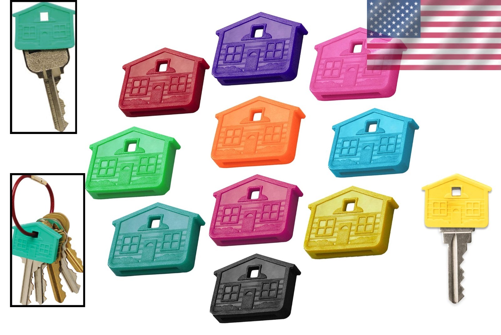 House Key Caps Pack of 10 Assorted Colors Vinyl Lightweight Modern Design