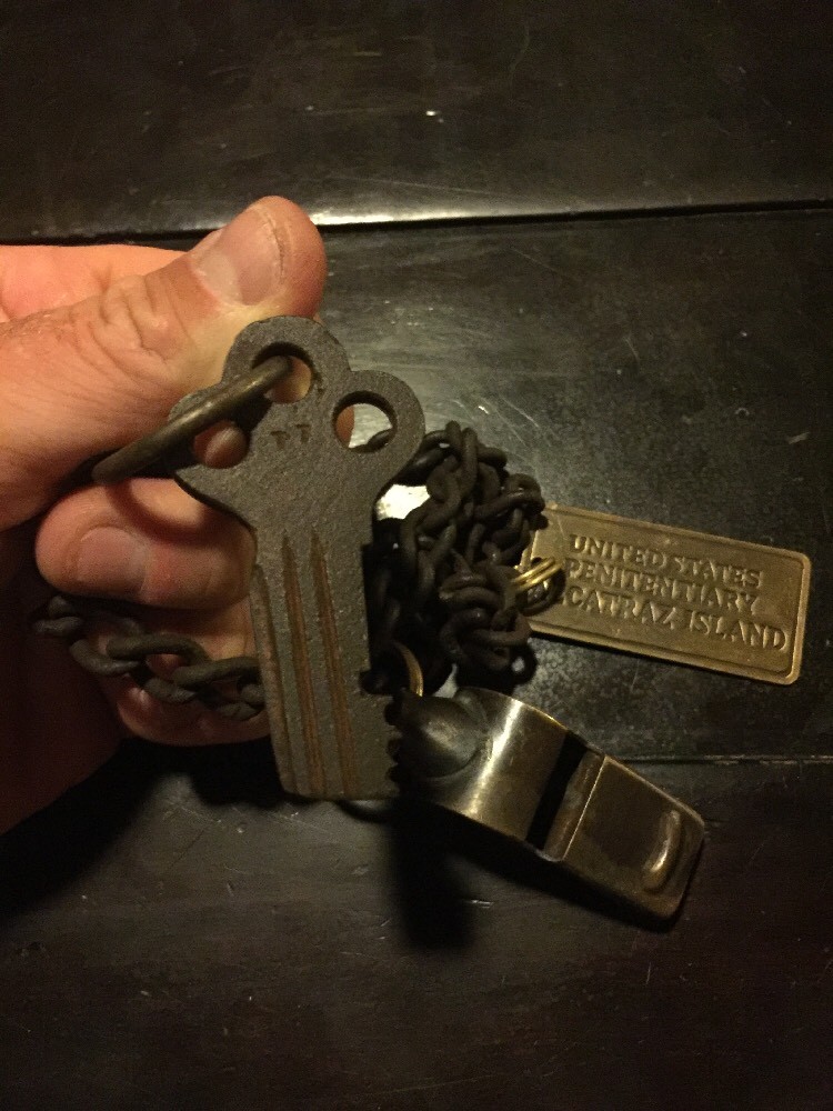Alcatraz Prison Key Whistle Chain Jailer Set Lot Metal Patina Man Cave Collector