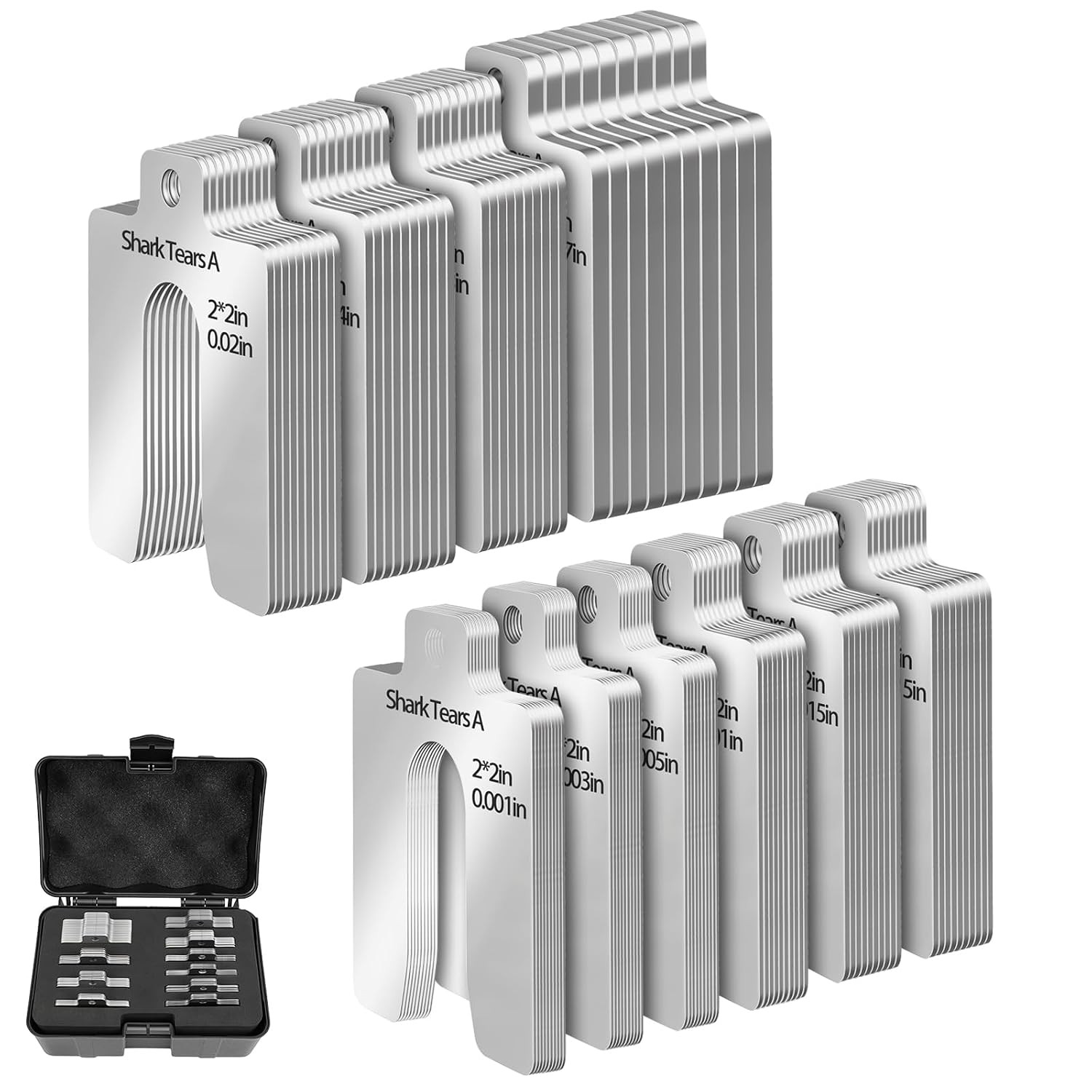 100PCS 304 Stainless Steel Shim Kit, 2″ X 2″ Slotted Assortment Box | 10