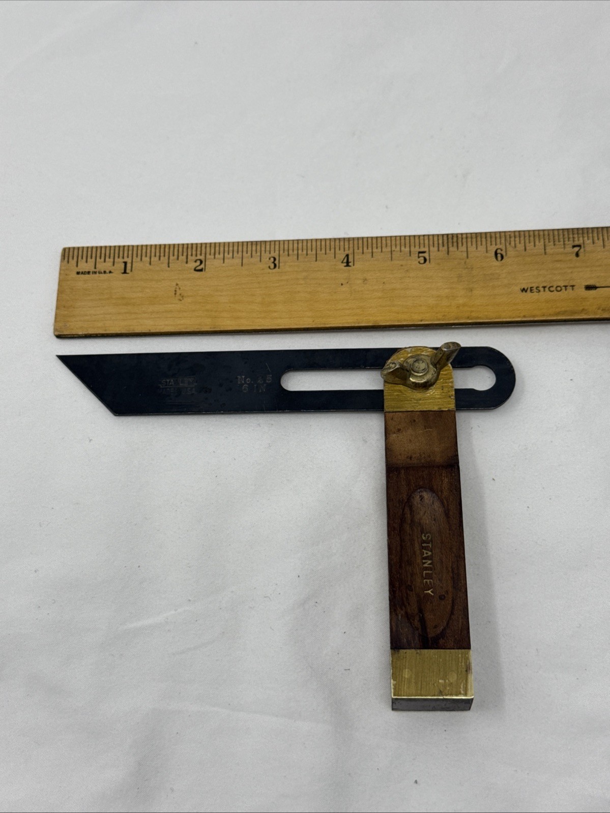 Antique Stanley No. 25 Brass & Rosewood 6” Inch Sliding T-Bevel Square