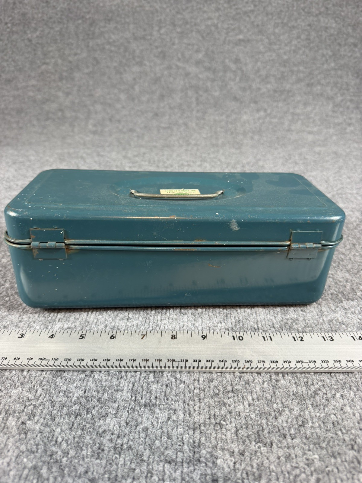 Vintage Union Steel Teal Toolbox w/Handle 5.25″x11.5″x4.25″ Union Model 2011