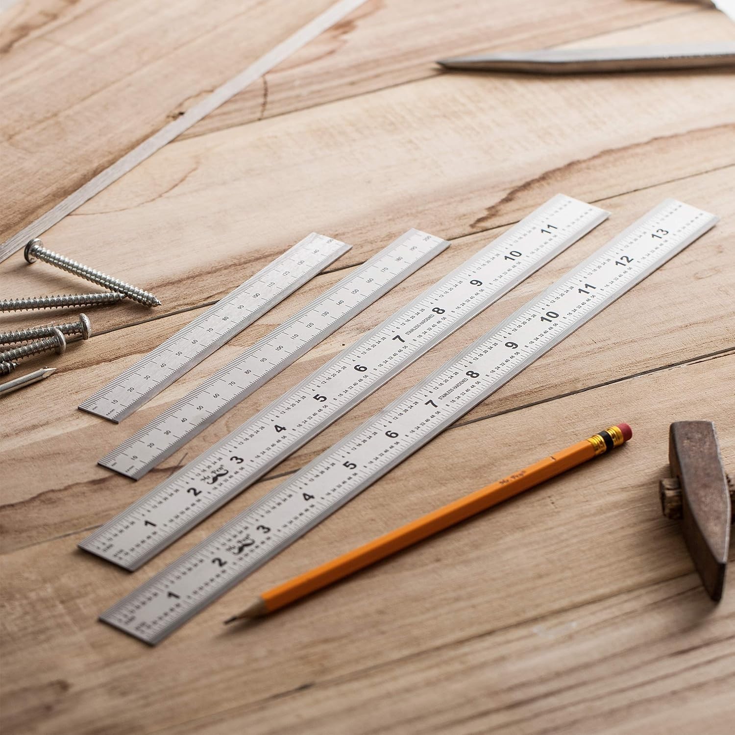 Professional 4 Pack Rulers – 6, 8, 12, 14 Inch, Graduated in Metric & Imperial