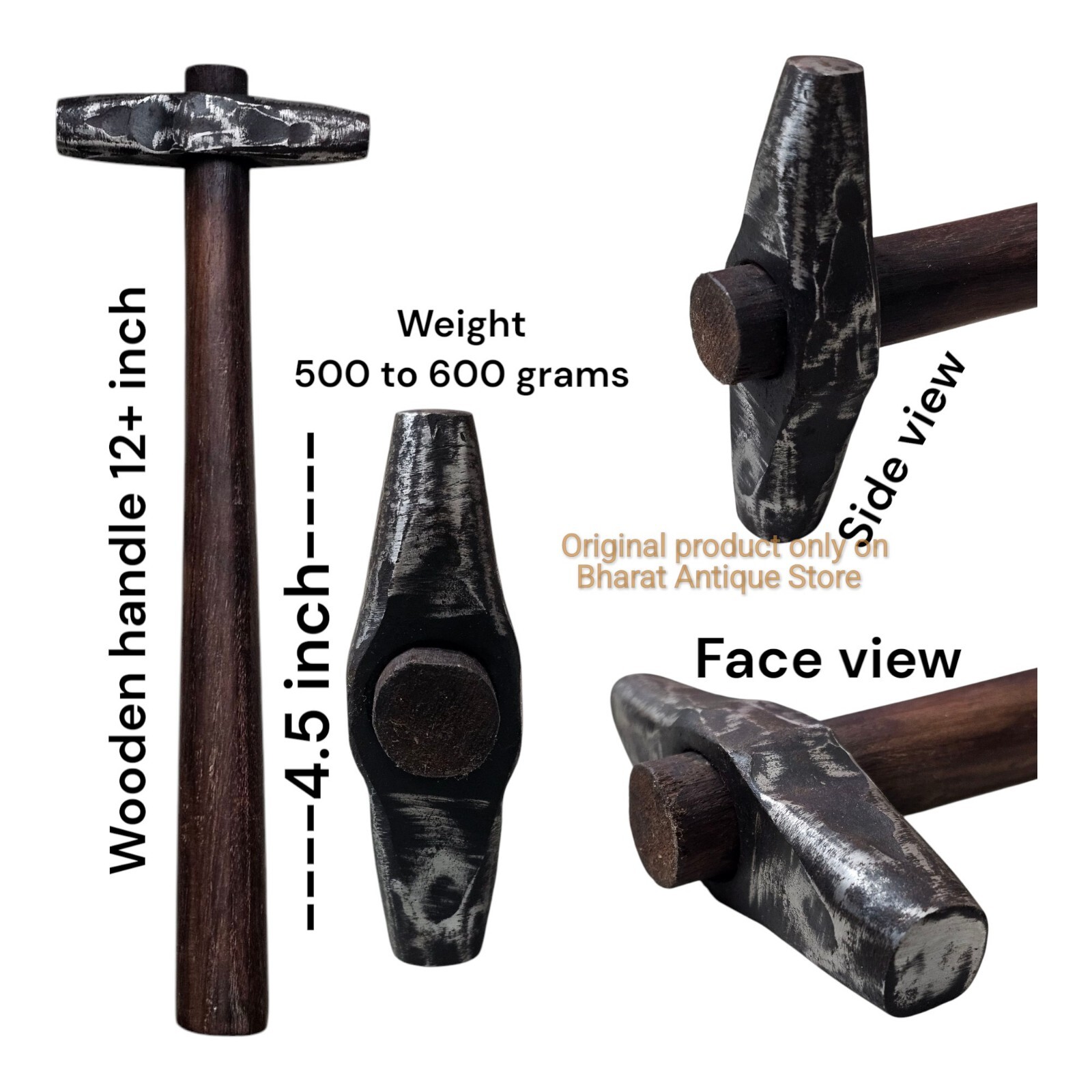 Set of 2 Iron Hammer Blacksmith Hand forged Wooden Handle Collectible Useful
