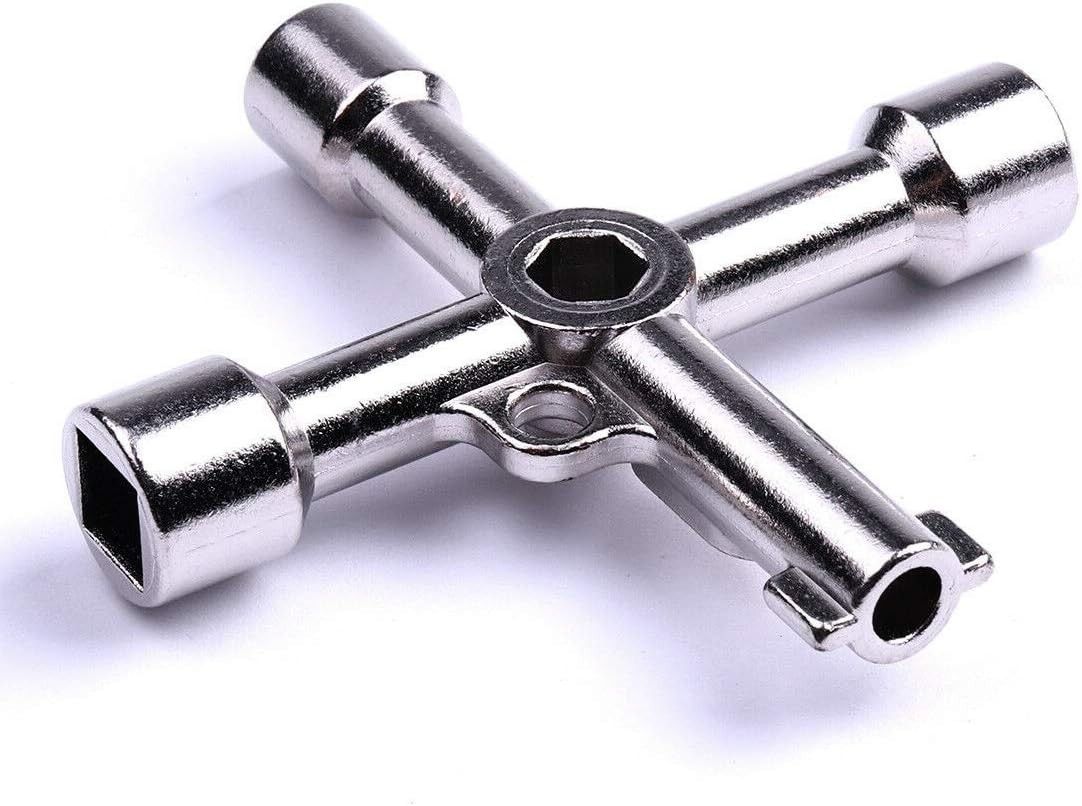 Electrical Cabinet Key 4-Way 4-in-1 Utility Panel Gas Valve Faucet Tool Silver
