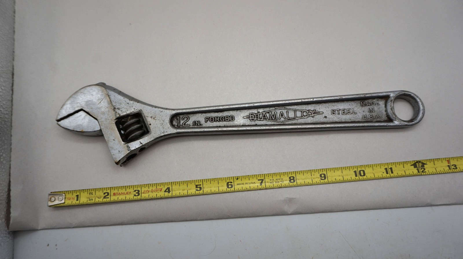 VINTAGE DIAMOND CALK & HORSESHOE 12″ ADJUSTABLE WRENCH MADE IN USA Free ship USA