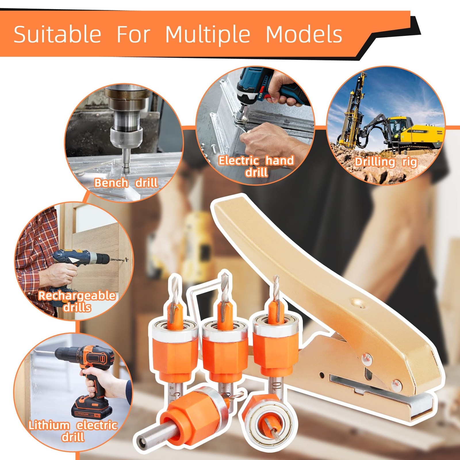 6Pcs Limit Countersink Drill Bit Set with Hole Punch, Adjustable Depth Wood C…