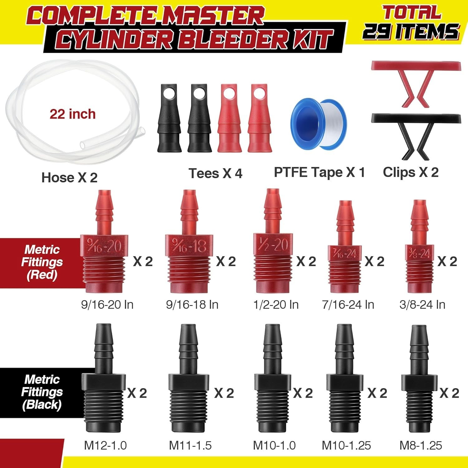 Master Cylinder Bleeder Kit Complete Brake Bleeder Kit with 22 in Clear Hose, Cl