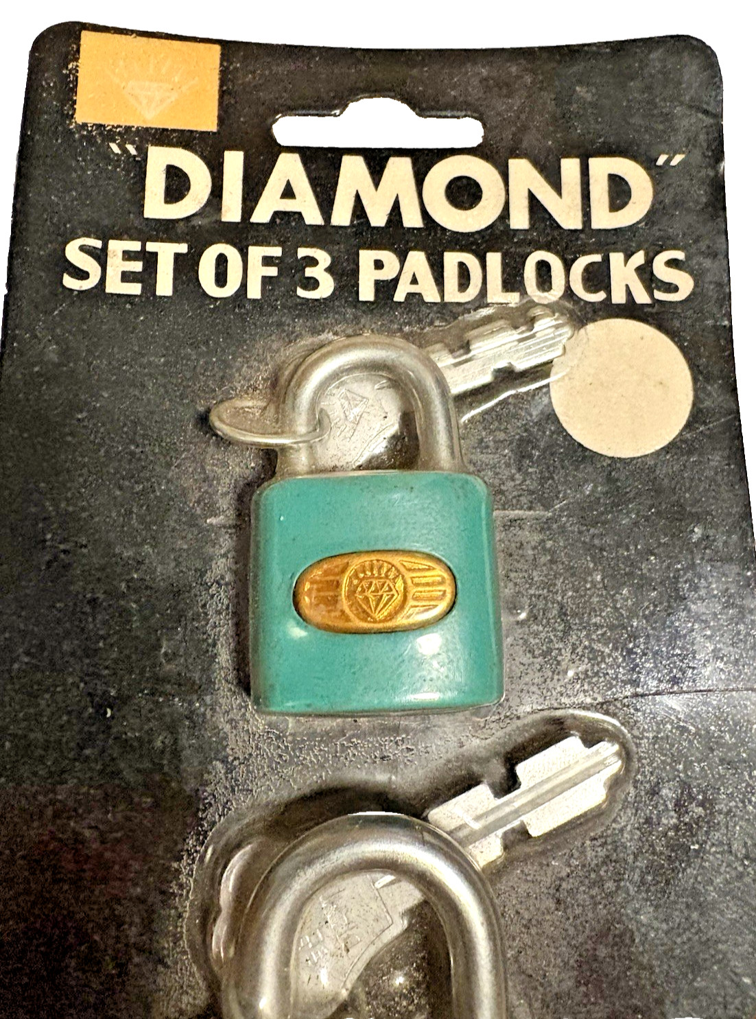 NEW VINTAGE SET OF 3 DIAMOND PADLOCKS WITH KEYS LARGE MEDIUM AND SMALL