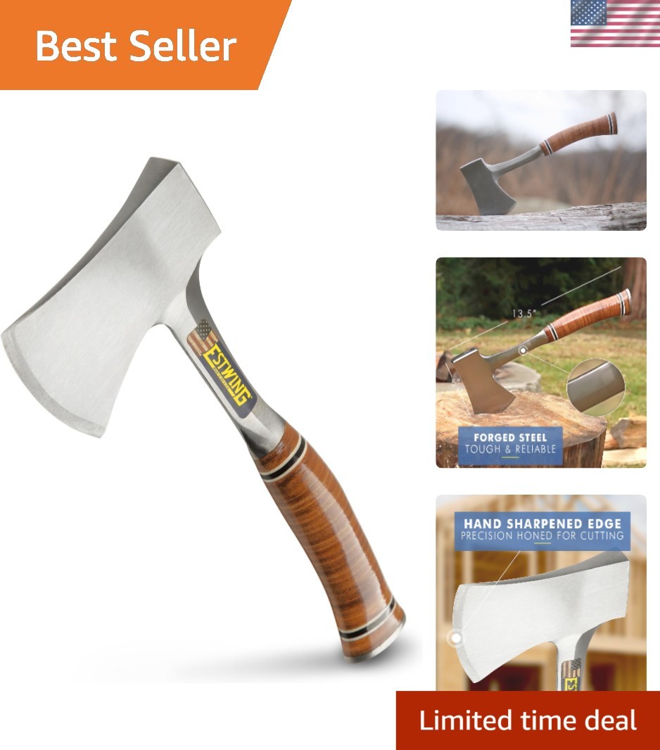 14-inch Sportsman’s Axe with Leather Grip | Forged American Steel Durability