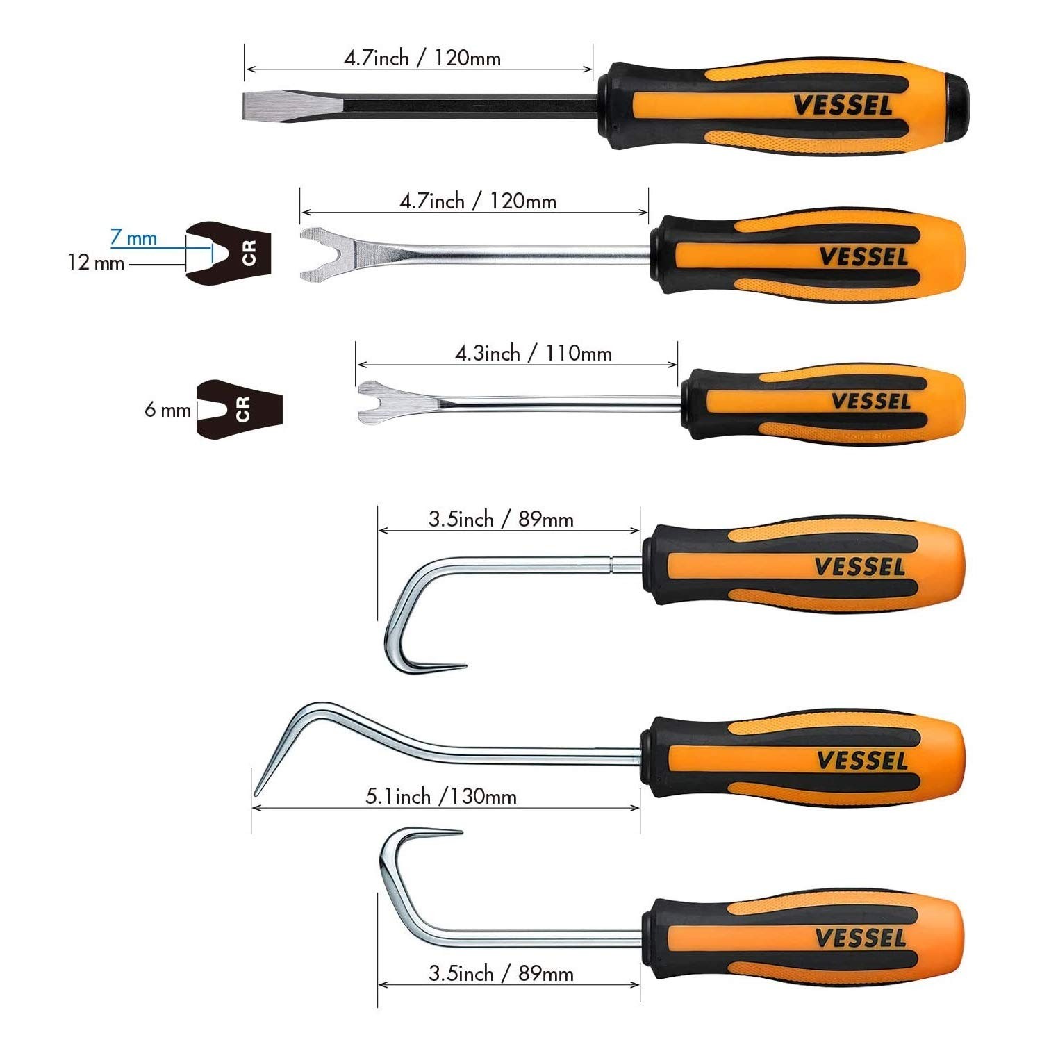 Megadora Heavy Duty Cold Chisel Set 6PC with Cushion Grip Made in Japan