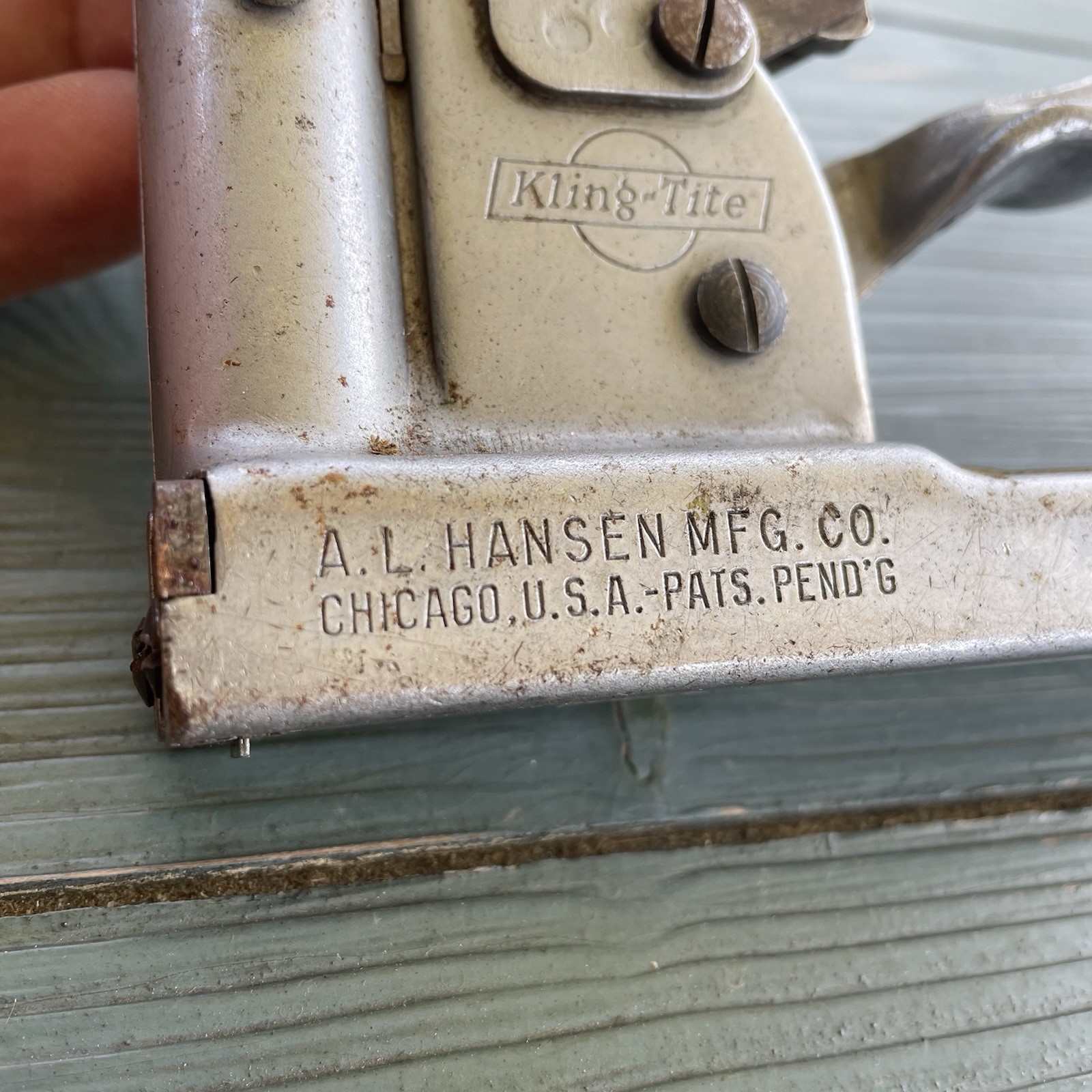 Vintage A.L. HANSEN MFG CO. KLING-TITE No 3 Staple Gun Stapler Works