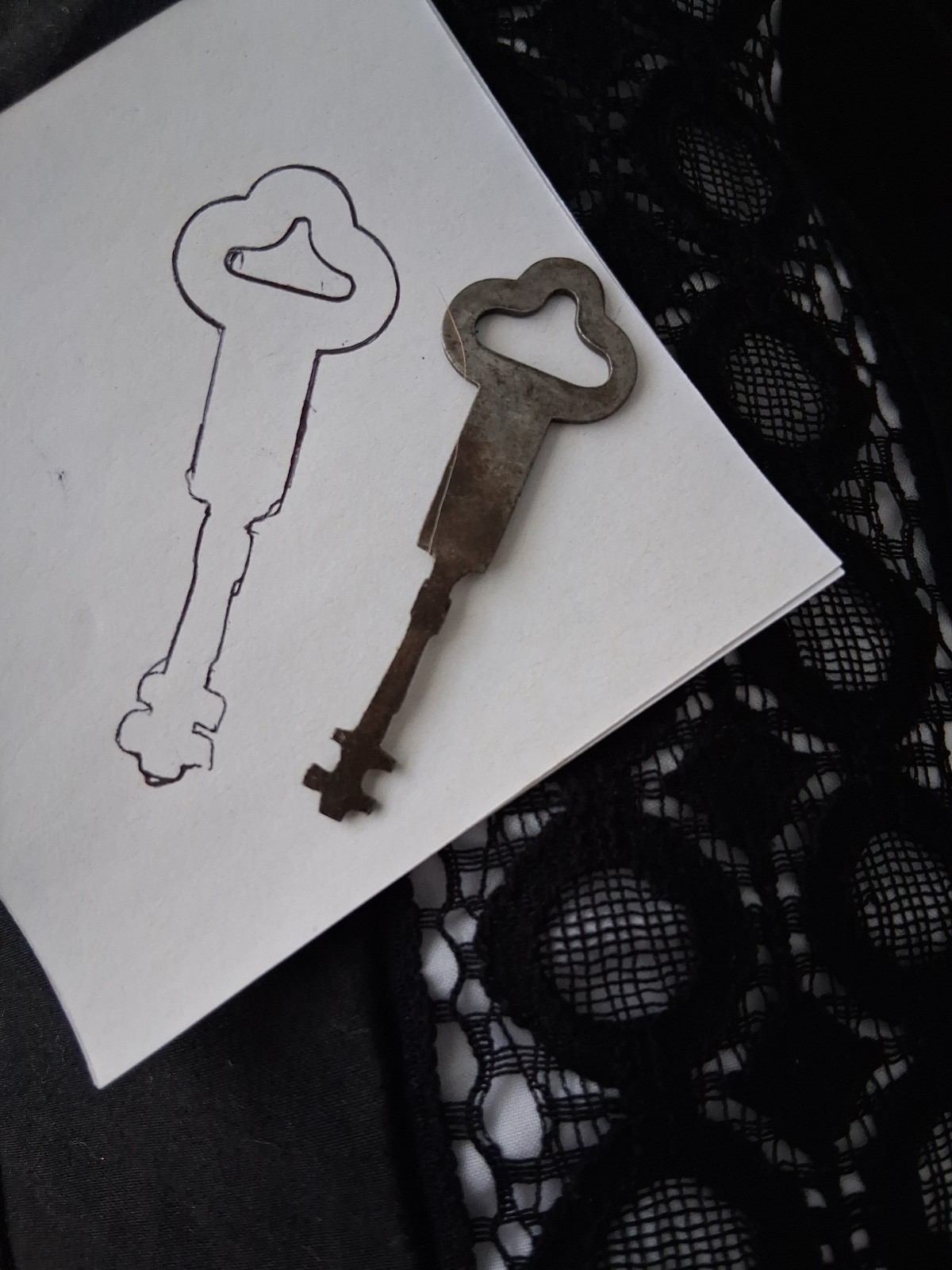 Vtg Key Flat Appx 2+” Hole Double Sided Replacement Metal Patina Collectible #1