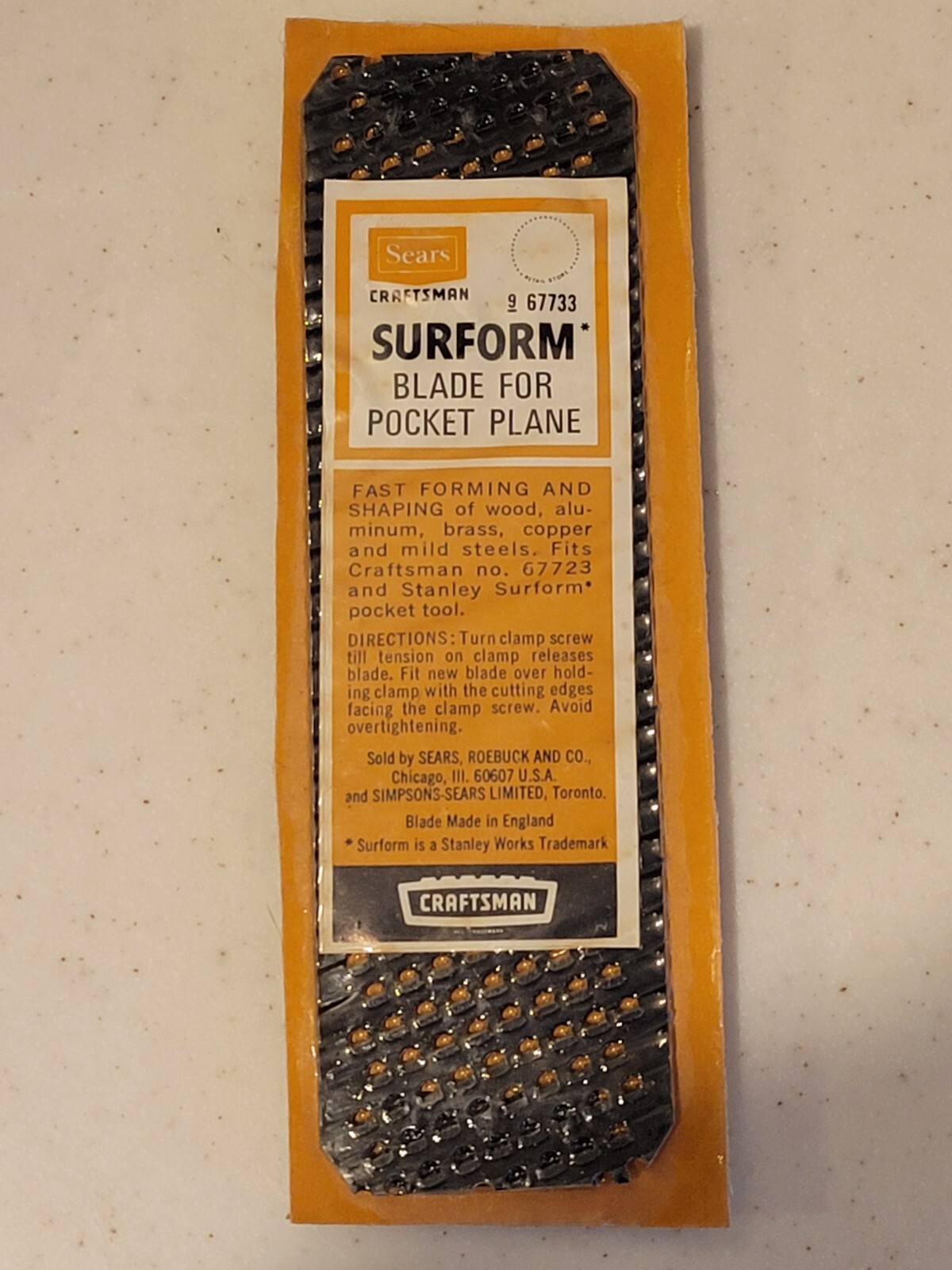 Vintage Sears Craftsman 9.67733 Surform Blade For Pocket Plane, new Sealed