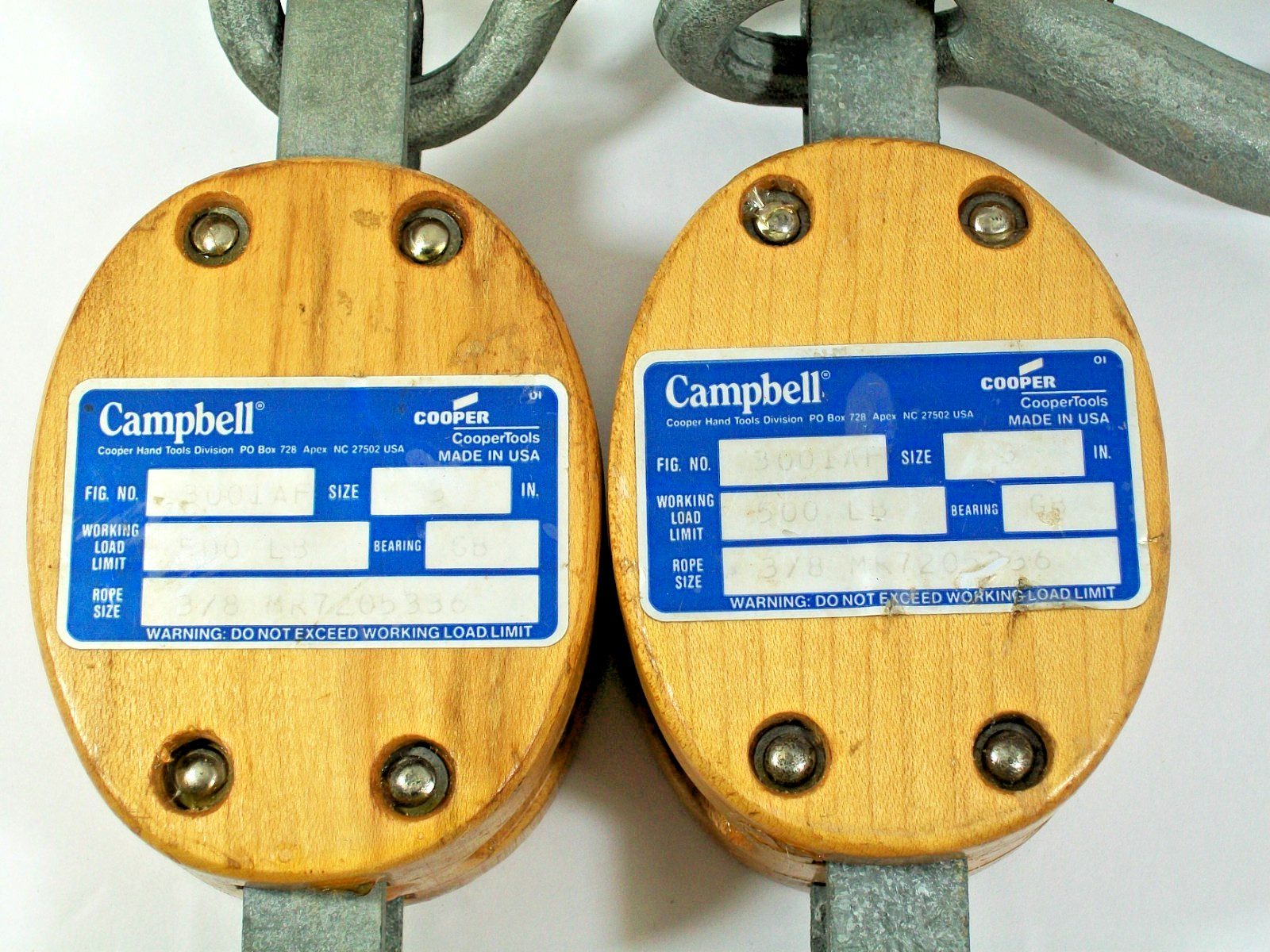2 CAMPBELL COOPER TOOLS 3001AF 3” SINGLE TACKLE BLOCKS