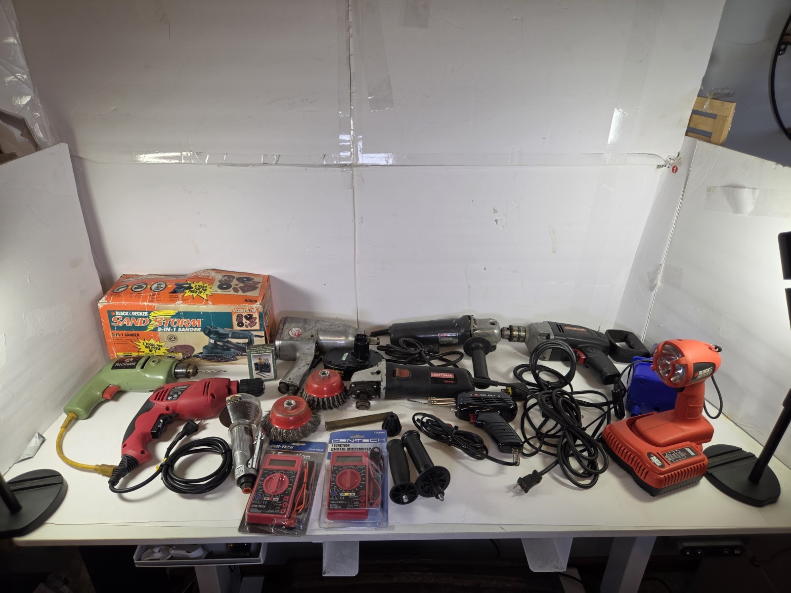 Vintage Lot Of Power Tools Drill Meter Grinder Light Sander Soldering Air Impact