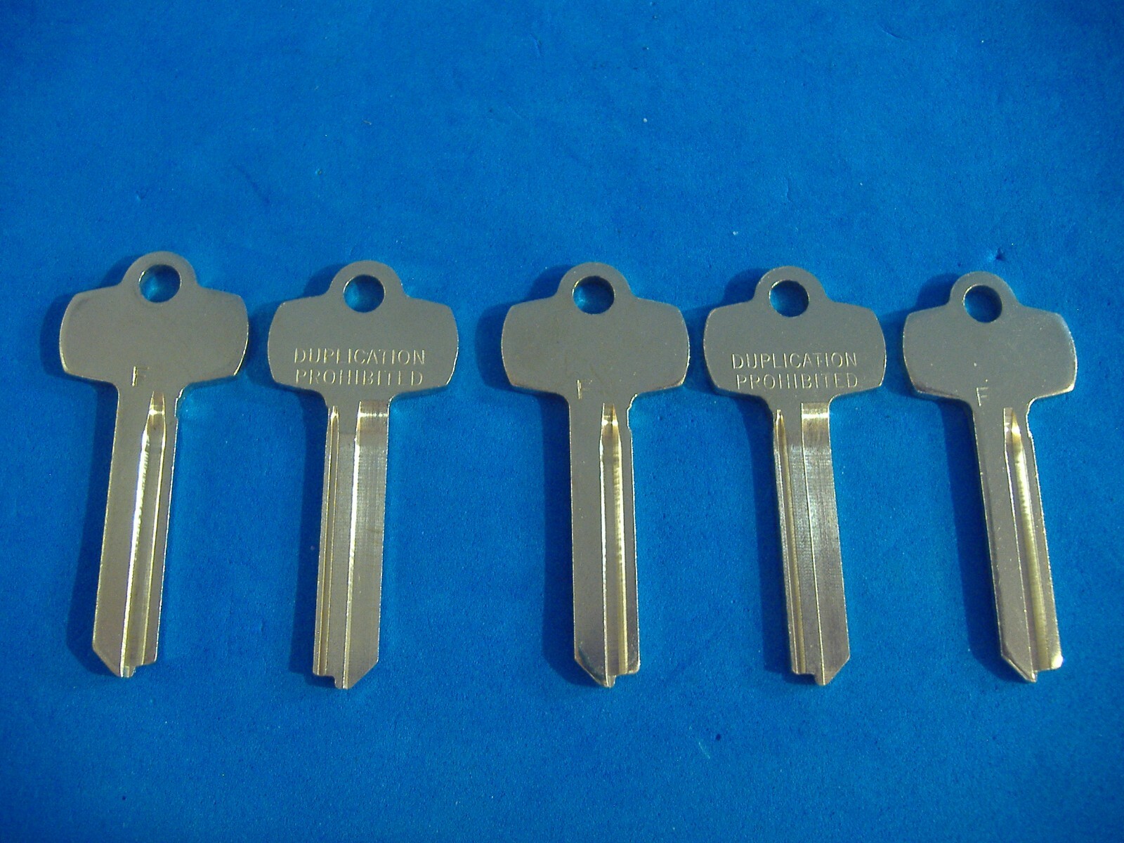 LOT OF FIVE NICKEL SILVER FITS BEST KEY BLANKS FOR “F” KEYWAY