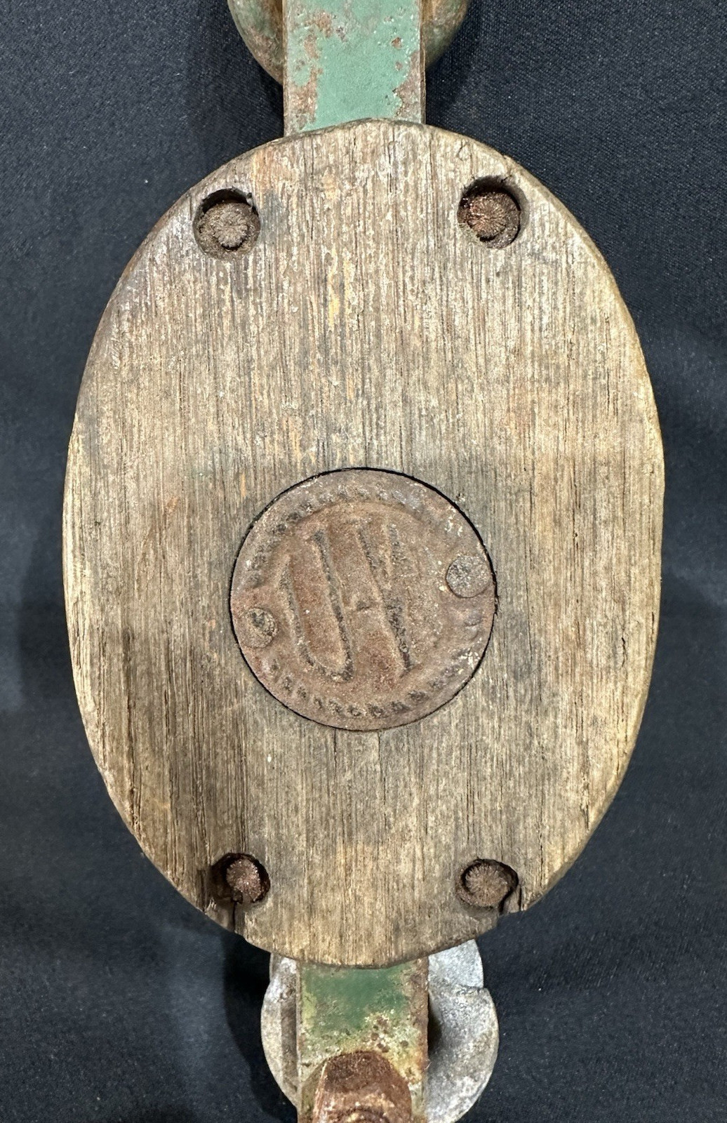 Vintage U-W Wooden Block Pulley with Metal Wheel Single Wheel Pulley