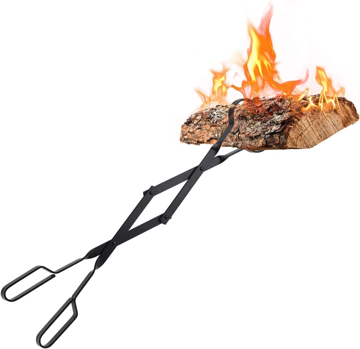 Log Grabber Fireplace Tongs Wood Fired Oven Tool Grill Camping Fire Pit Black