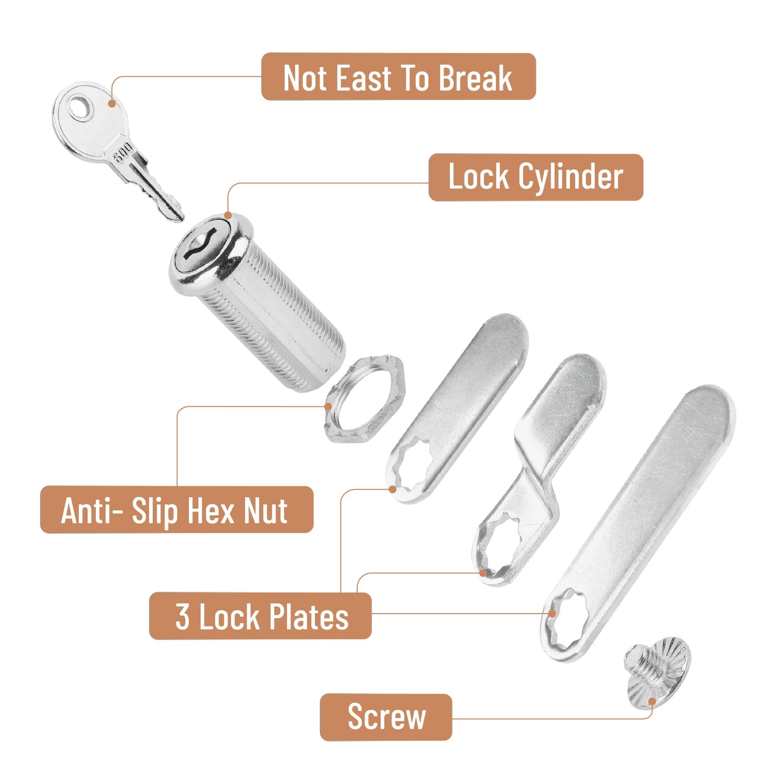 Bates- Cabinet Locks with Keys, 1-1/2″, 2 Pack, Long Cam Silver