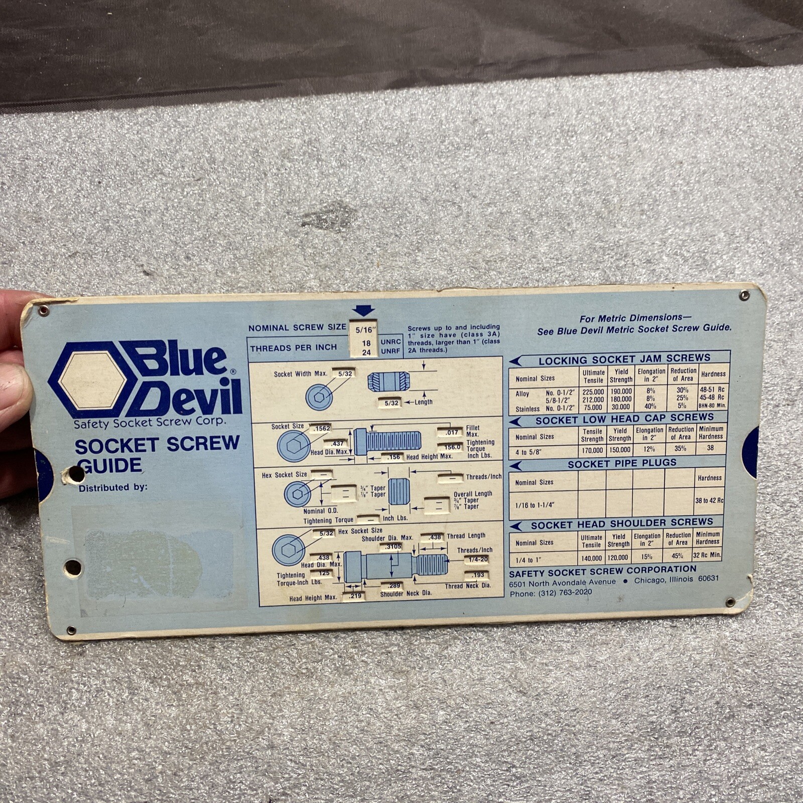 Blue Devil Socket Screw Guide Slide Chart, 1979