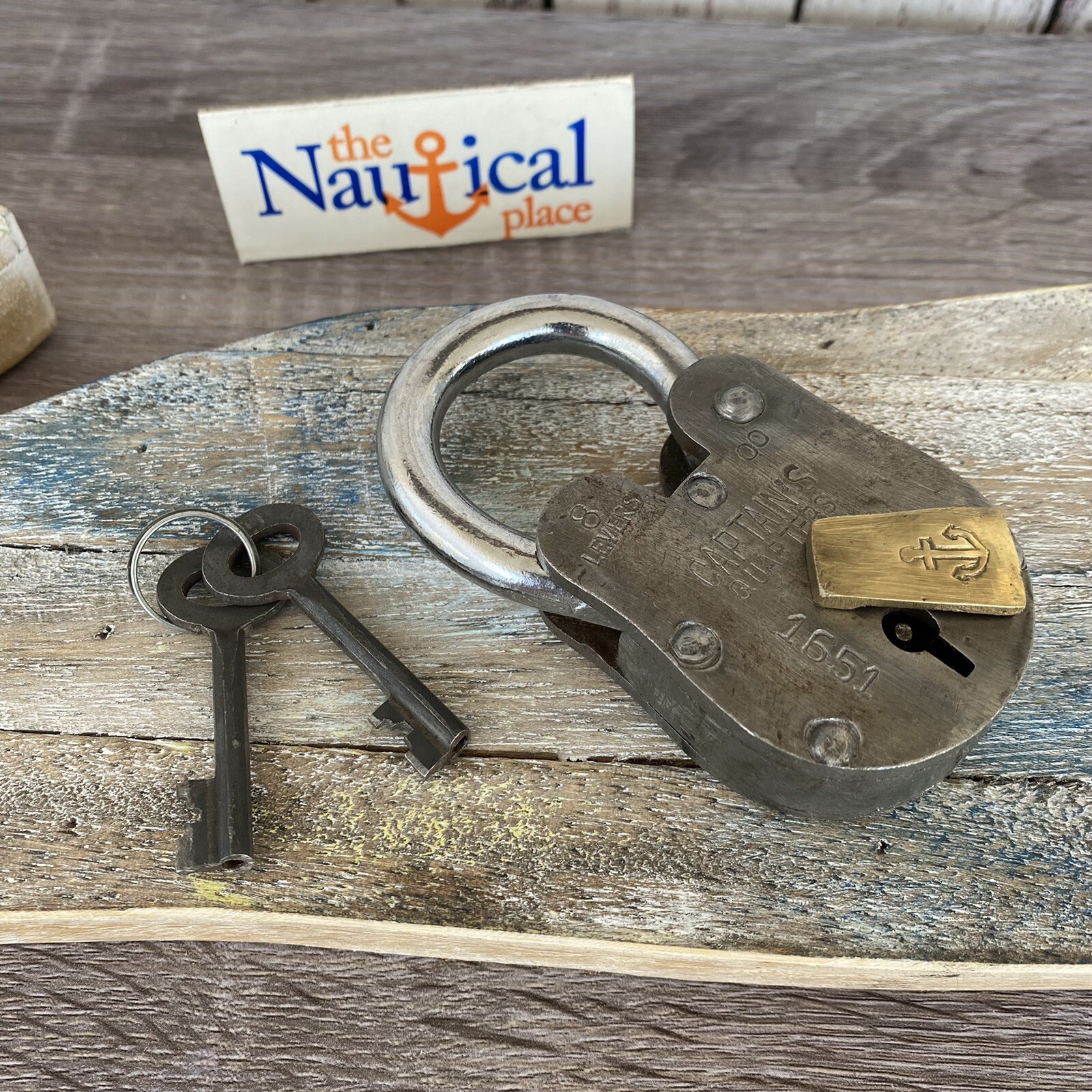 Old Style Iron Lock and Keys w/ Brass Keyhole Cover – Silver -Captain’s Quarters