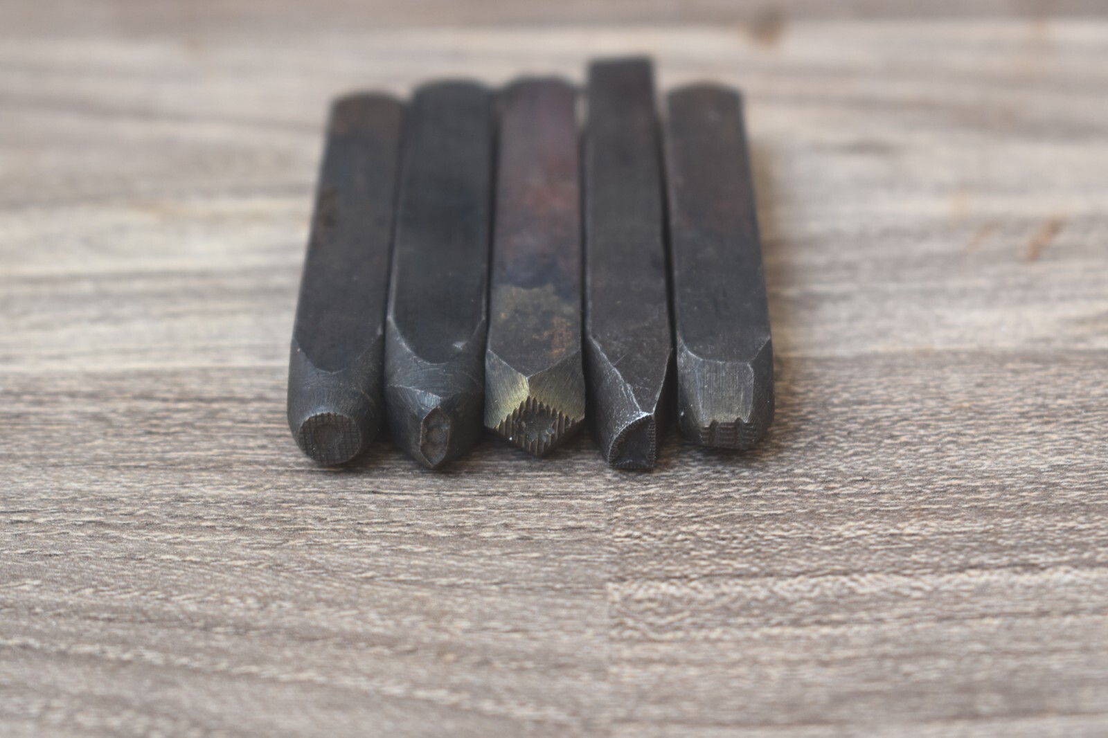 Vintage Iron Forged jewelry Die Punch Workers Metal Stamp Hand Made Tool 5 Pcs