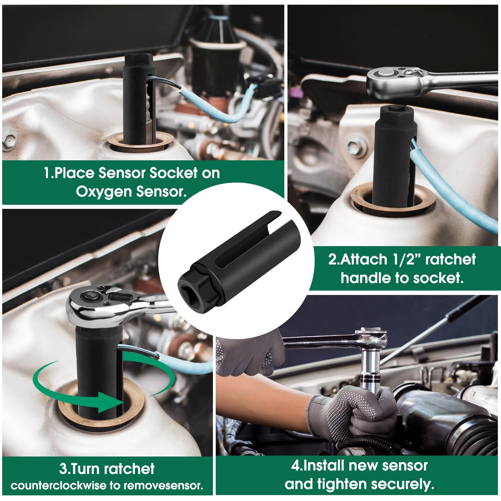 Oxygen Sensor Socket 22mm 7/8 in 1/2 in Drive O2 Sensor Removal Tool Heavy Duty