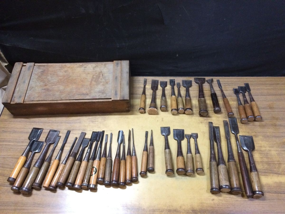 Japanese Wood Chisels Nomi Large Mixed Lot Ouchi Kaneichi Inahiro Vintage