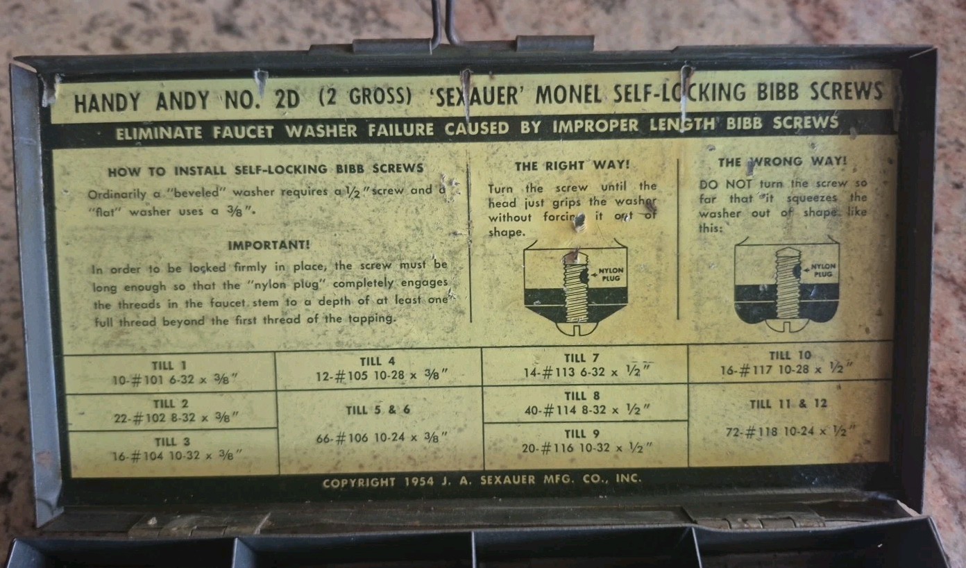 Vintage J. A. Sexauer HANDY ANDY No. 2 Bibb Screw Assortment