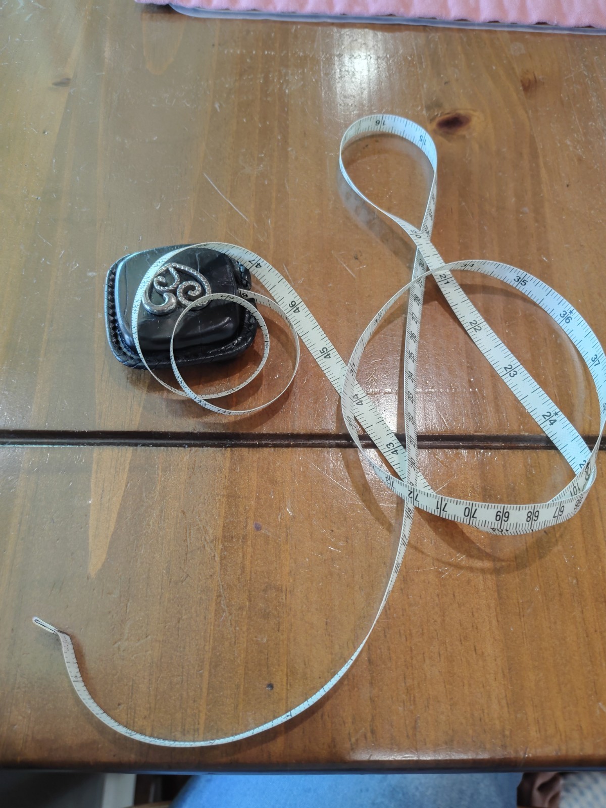 Vtg Mini Brighton Brown Leather Snake Skin Silver Plated Heart Tape Measure Sew