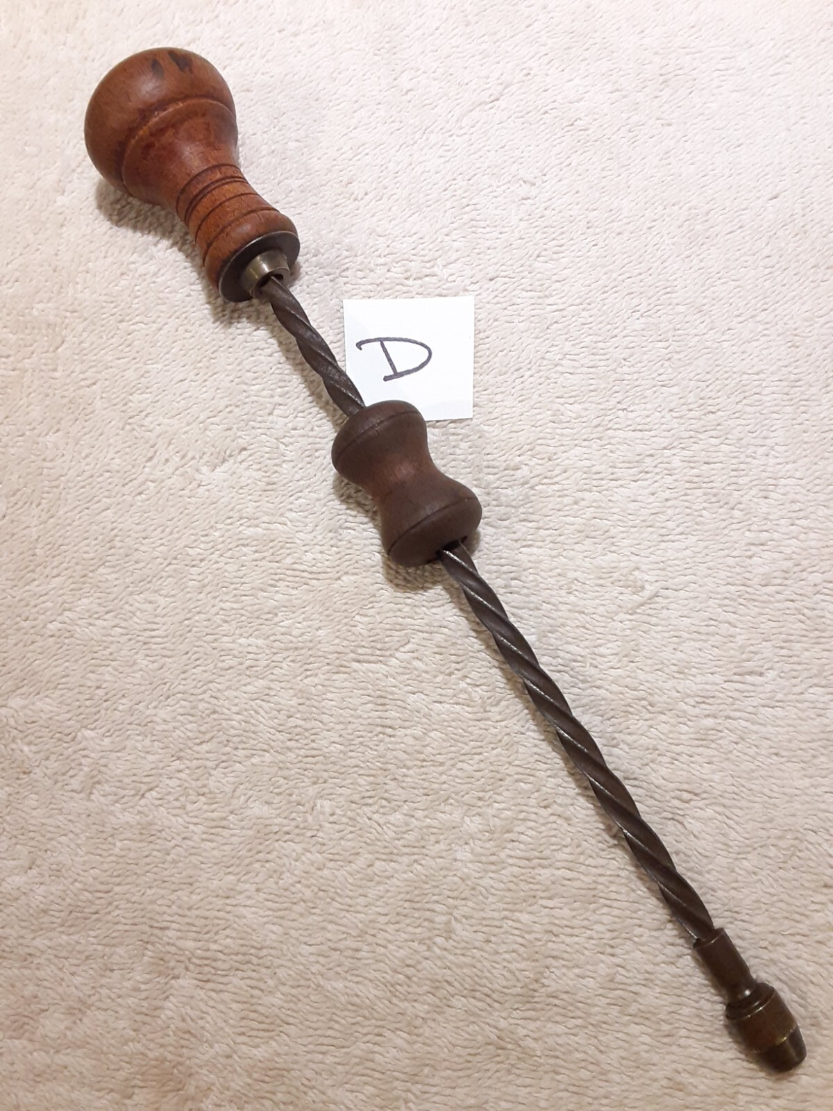Antique 10 3/4″ Archimedes Hand Spiral Push Drill Woodworking Tool Screwdriver D