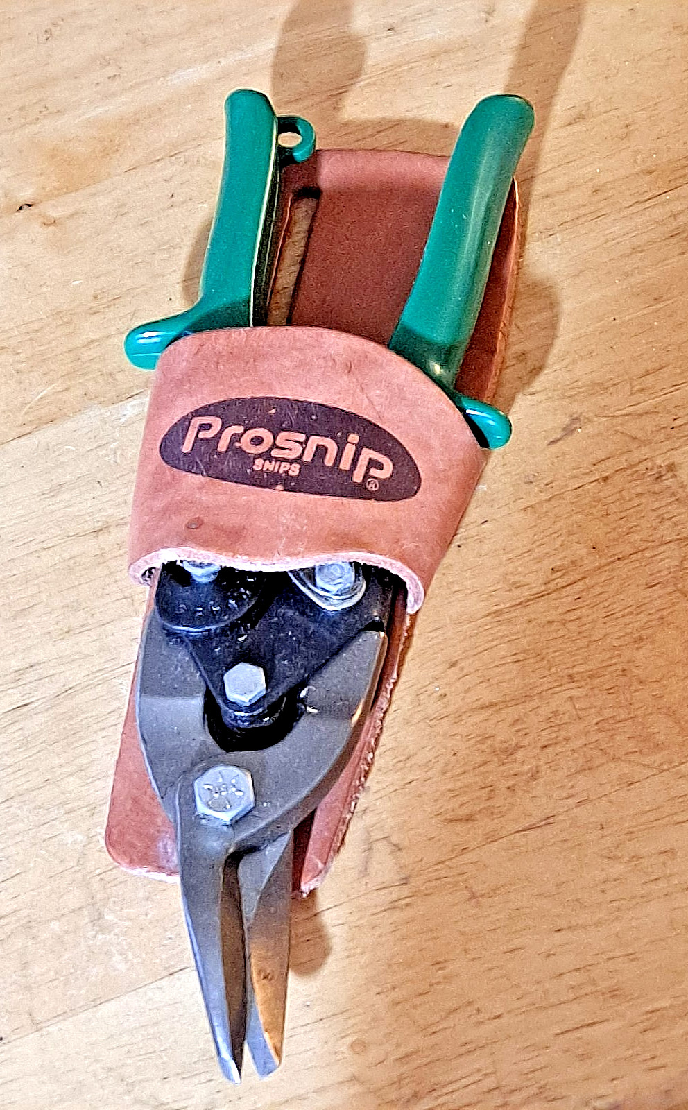Vintage Pro Snip R419 Aviation Green Handle Snips Cuts Right Leather Holster