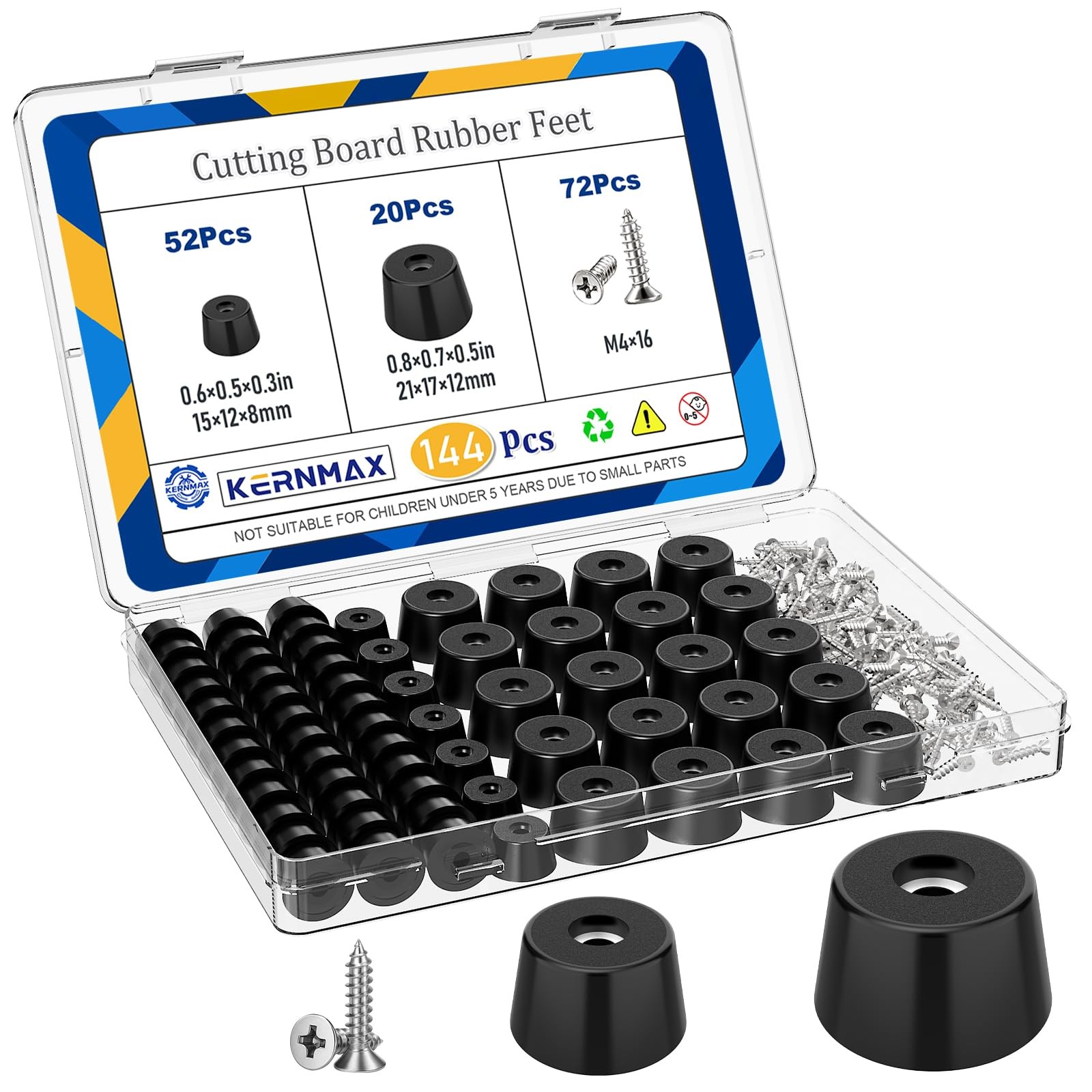 Kernmax 144Pcs Rubber Feet for Cutting Board, Non-Slip Kit, Black