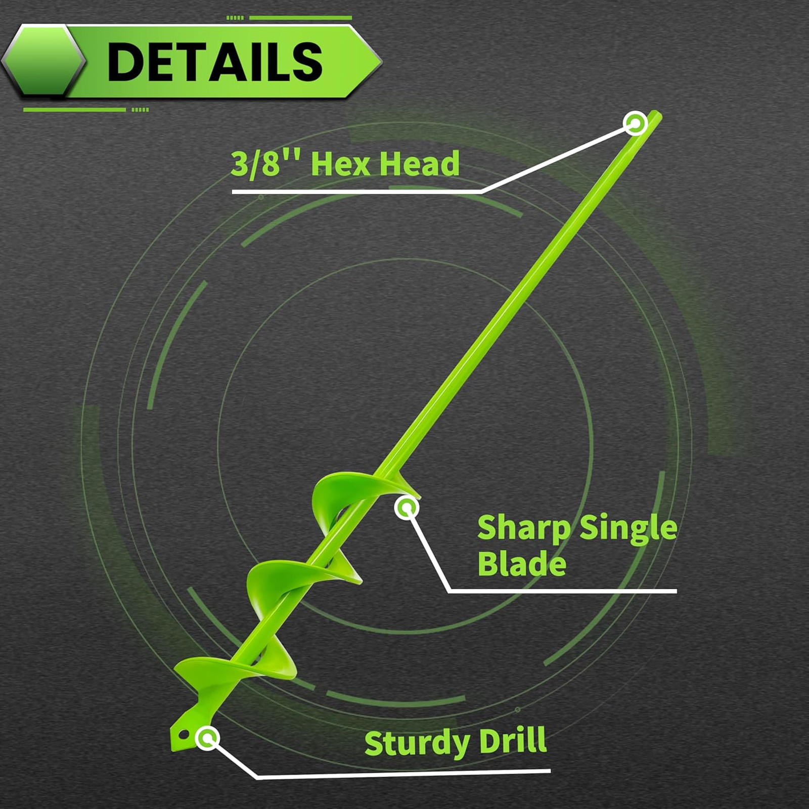 Garden Auger Drill Bit 1.6 Inch Steel for Planting Soil Fence Posts Green