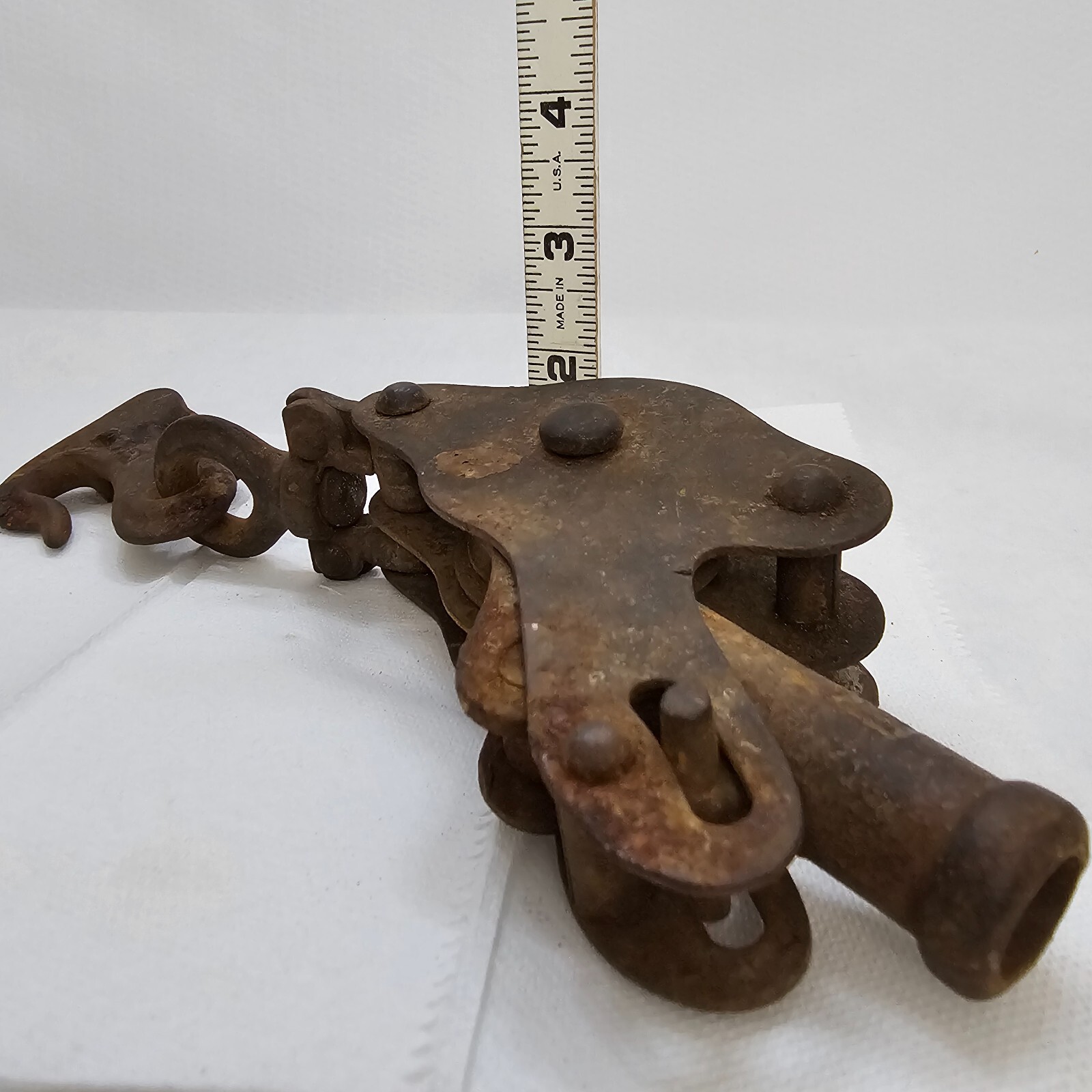 Steel Hook & Pulley System Double Sheave Line Stop Primitive VTG Works Rusty