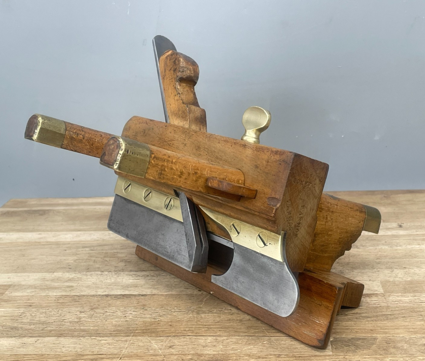 Vintage Malloch Wood & Brass Sash Fillister Plane Plough Plane Tool