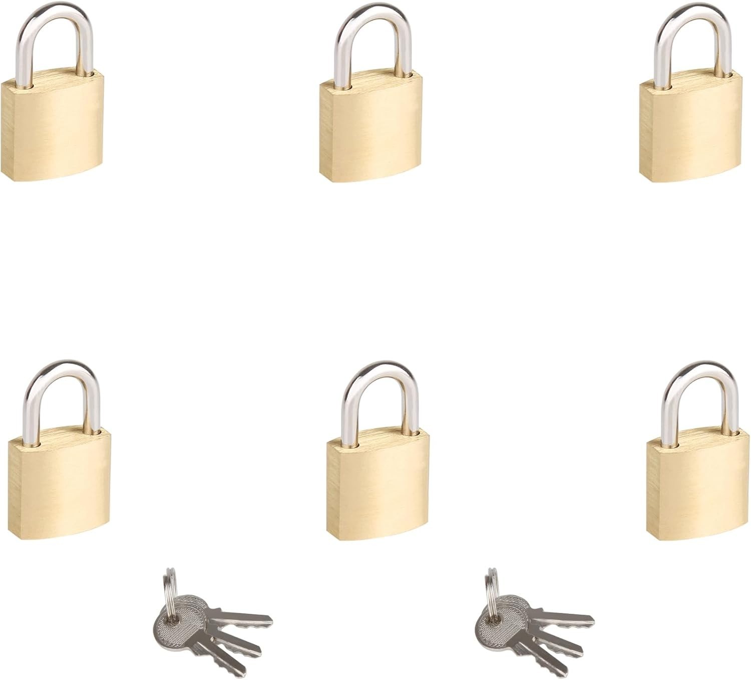 6Pack Small Locks with Same Keys, 3/4″ (20Mm) Wide Lock Body Solid Brass Mini Lu