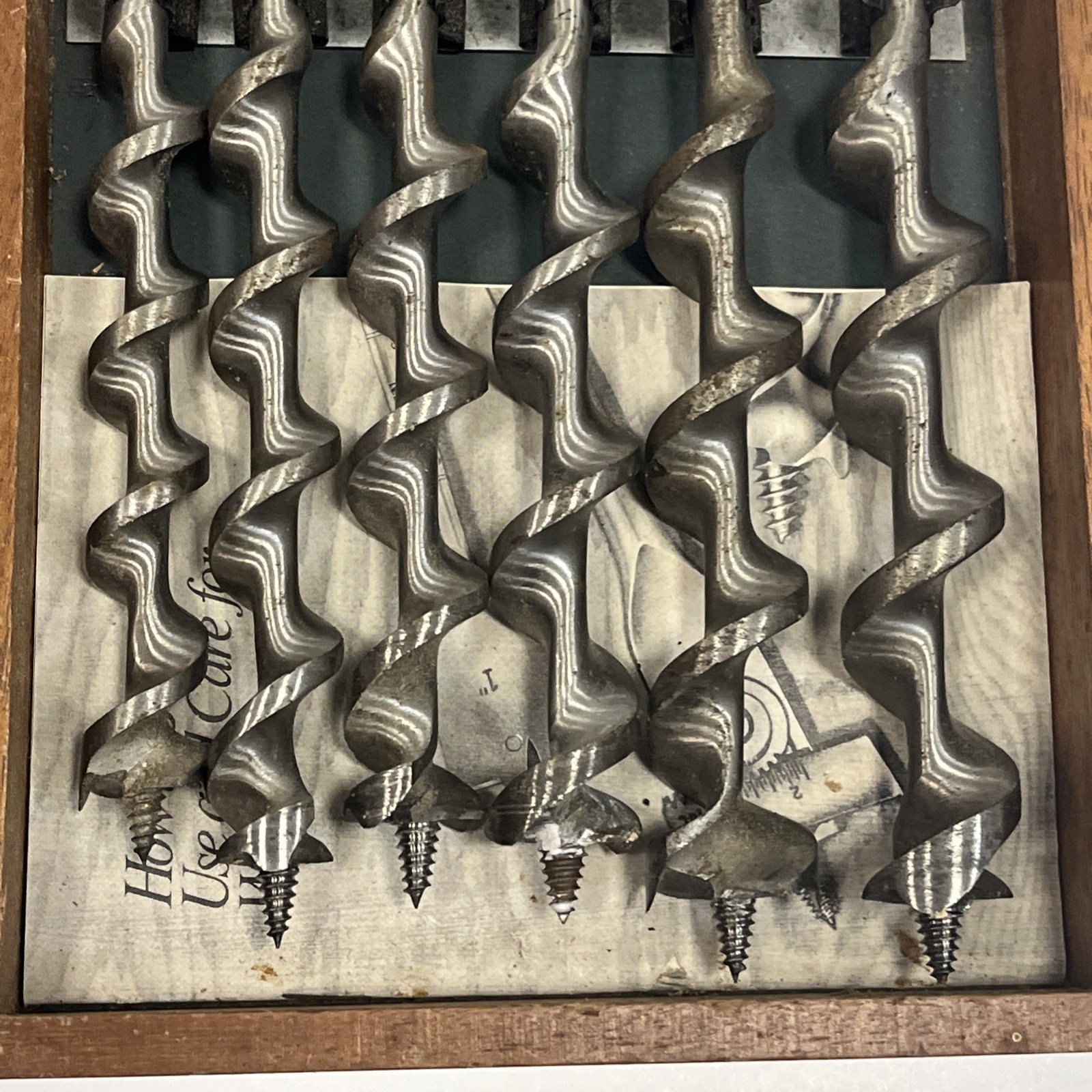Vintage IRWIN Auger Bit Set Wood Case Brace Drill Bits USA Complete Woodworking