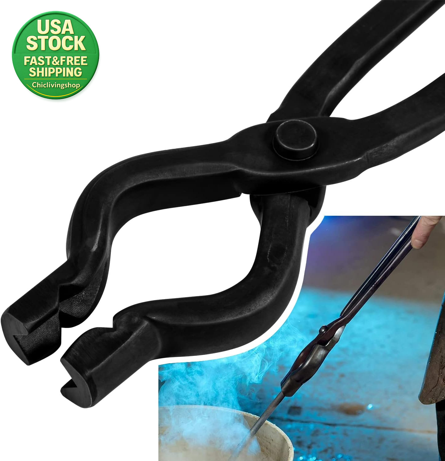 17 Inch V-Bit Blacksmith Tongs Wolf Jaw Bolt Tongs for Knife Making Forging