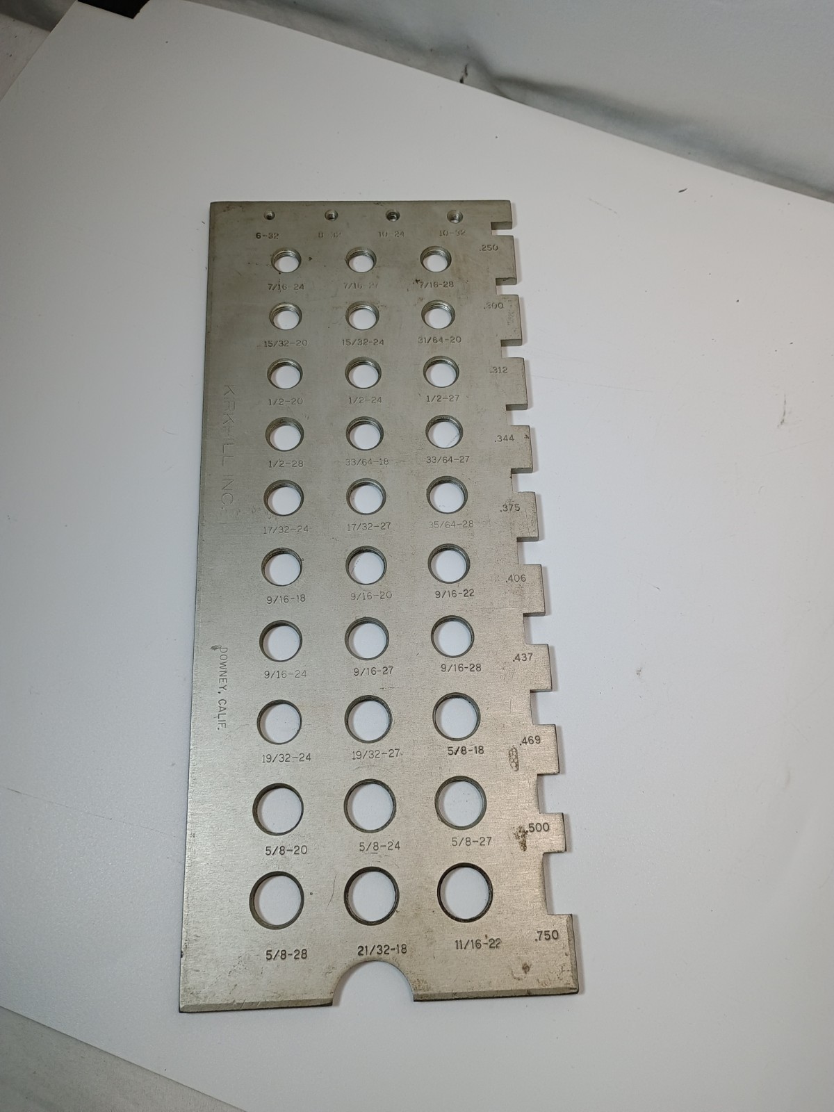 Vintage Kirkhill Inc. Thread gauge for Seats, Bibbs, Nuts and Bolts