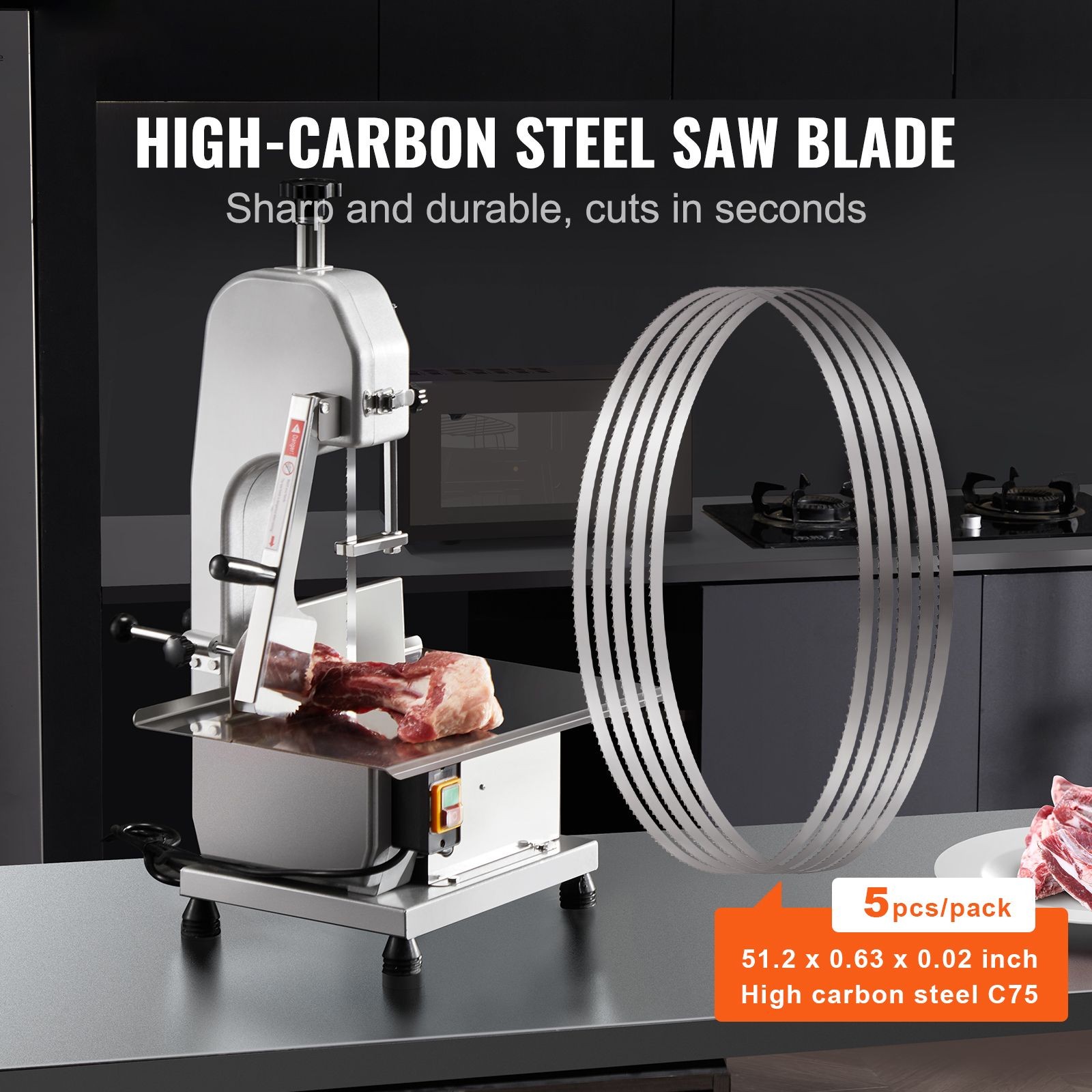 5 – Pack Carbon Steel Meat Bandsaw Blades, 51.2×0.63×0.02 inch, for Commercial