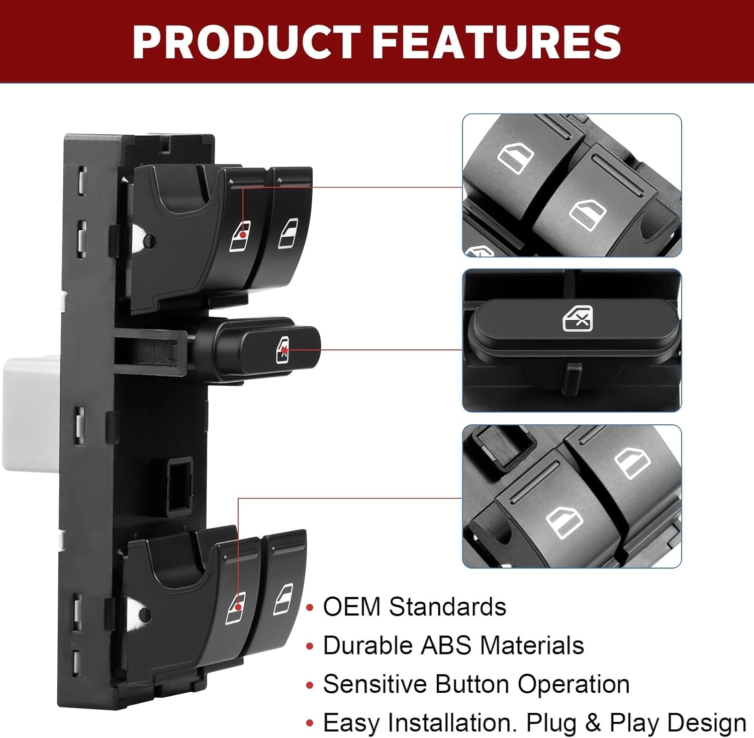 Master Power Window Switch Compatible with 05-2016 VW Jetta, 10-2014 Golf, 06-20