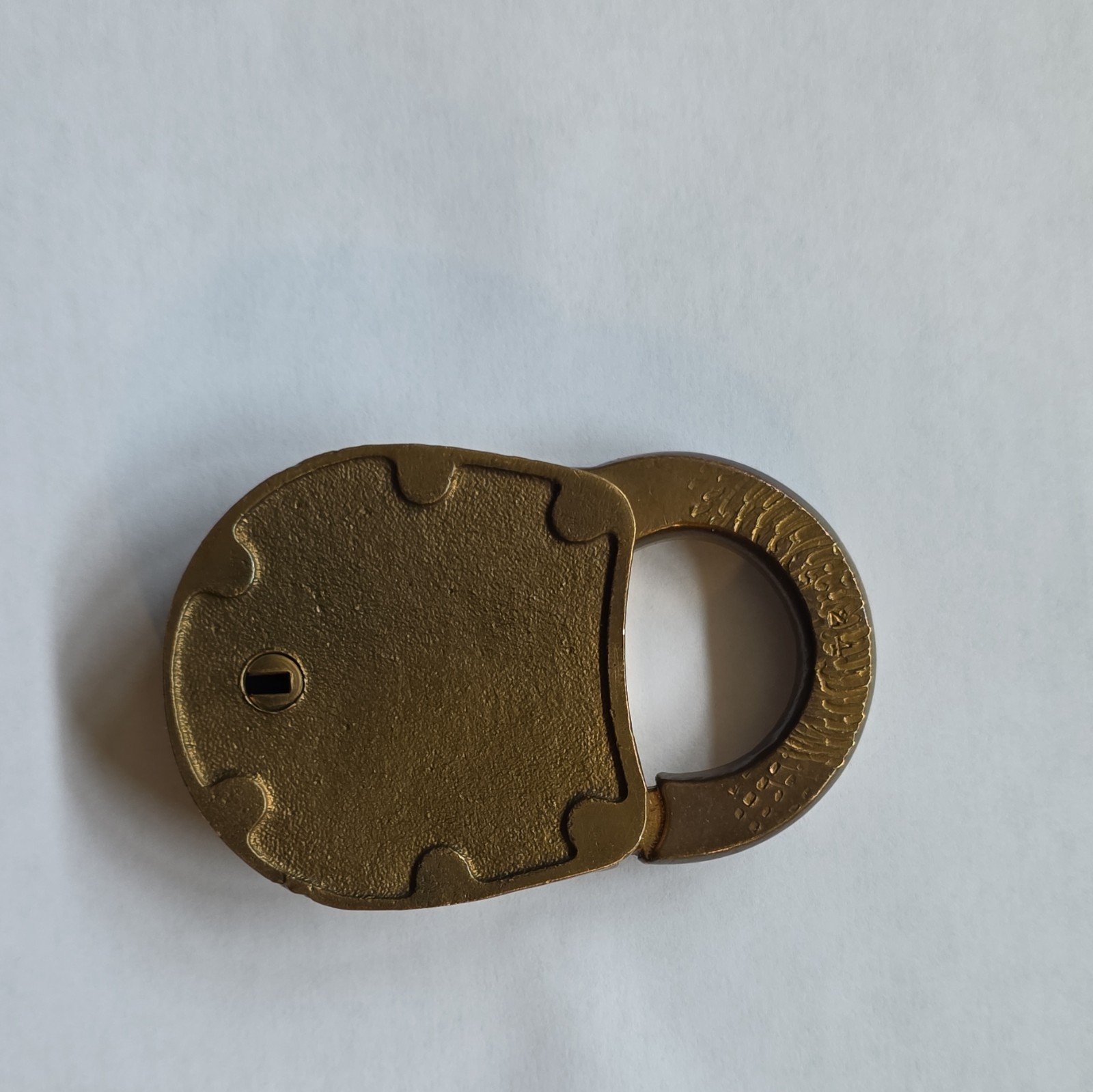 Brass Oval Padlock with Closed Shackle Loop Keyhole (No Key)