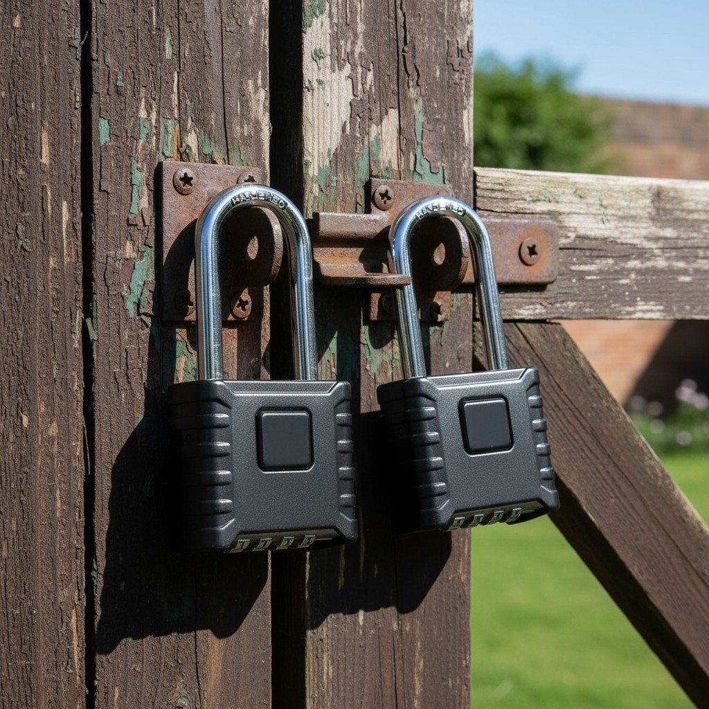 Weather Resistant Outdoor Padlock Set – 2 Pack with Elegant Design and Security